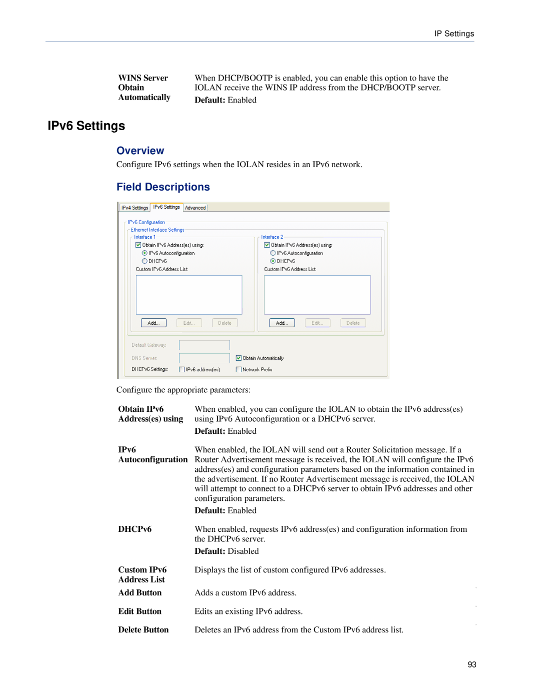 Perle Systems 5500161-40 manual IPv6 Settings 