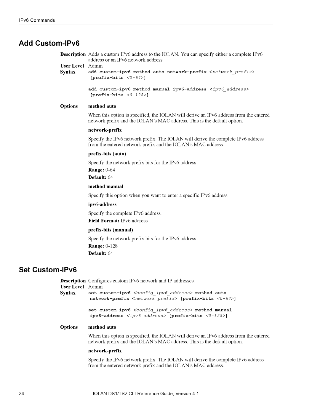 Perle Systems 5500208-41 manual Add Custom-IPv6, Set Custom-IPv6 