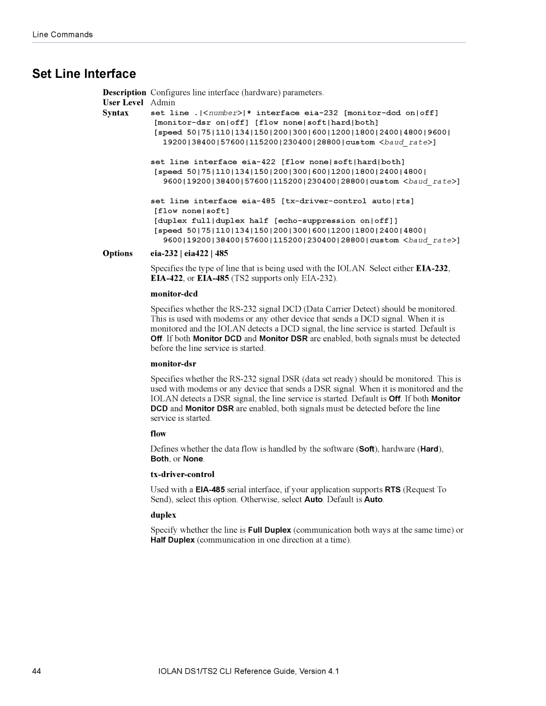 Perle Systems 5500208-41 manual Set Line Interface 