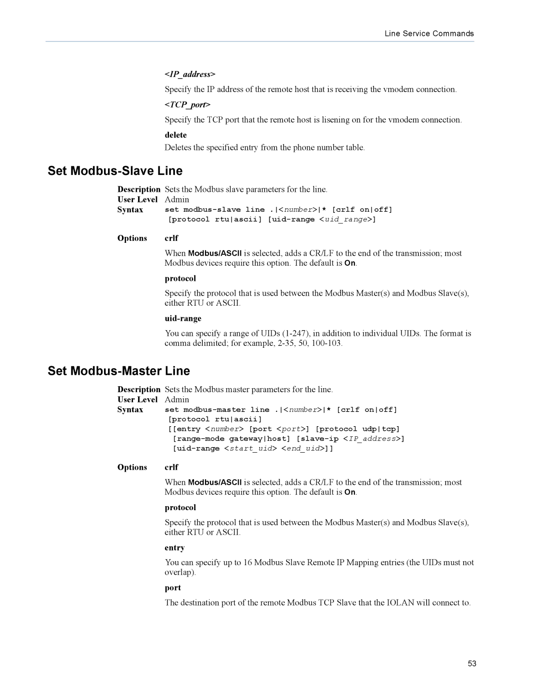 Perle Systems 5500208-41 manual Set Modbus-Slave Line, Set Modbus-Master Line, IPaddress 