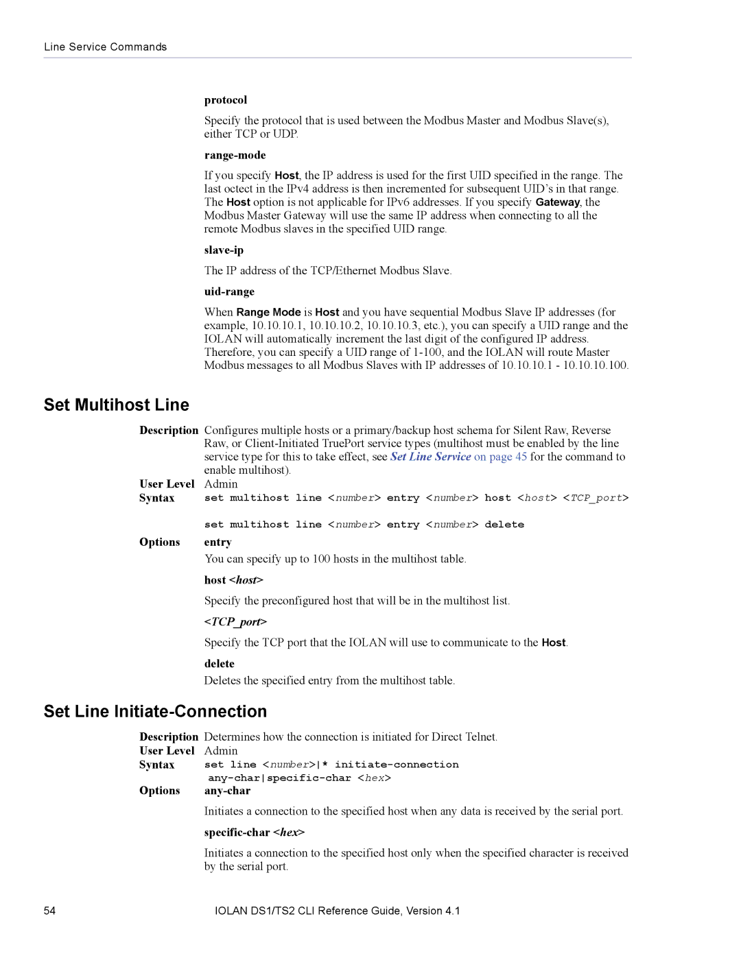 Perle Systems 5500208-41 manual Set Multihost Line, Set Line Initiate-Connection 