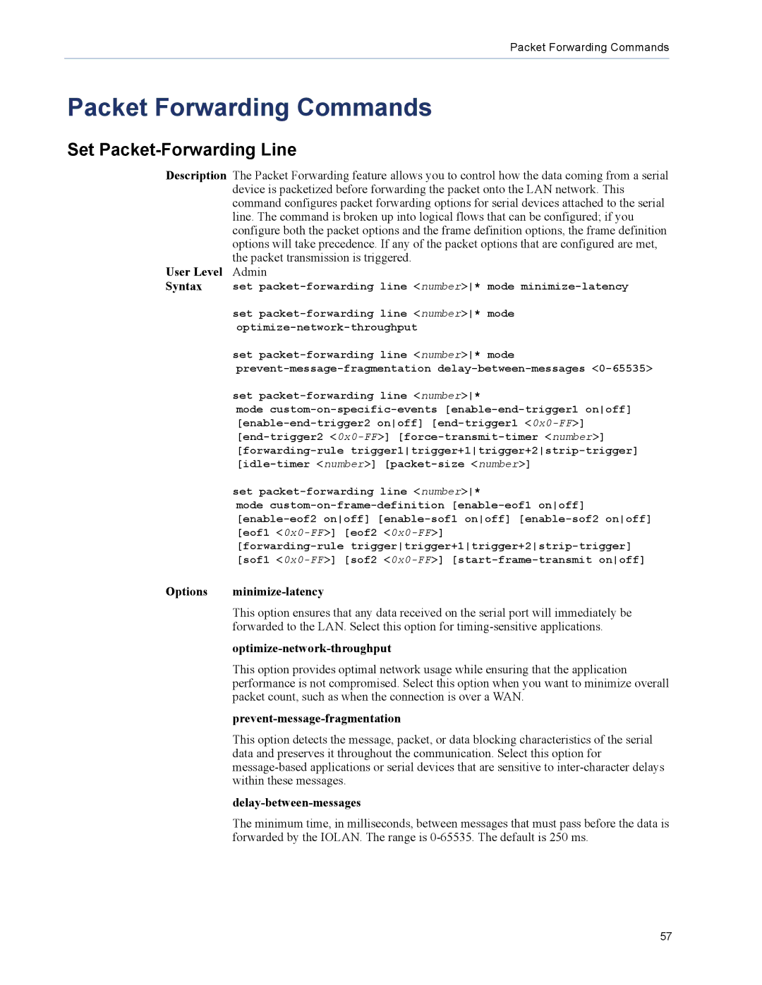 Perle Systems 5500208-41 manual Packet Forwarding Commands, Set Packet-Forwarding Line 