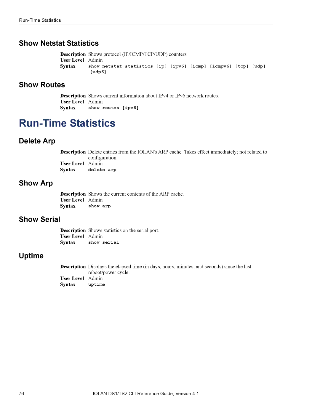 Perle Systems 5500208-41 manual Run-Time Statistics 