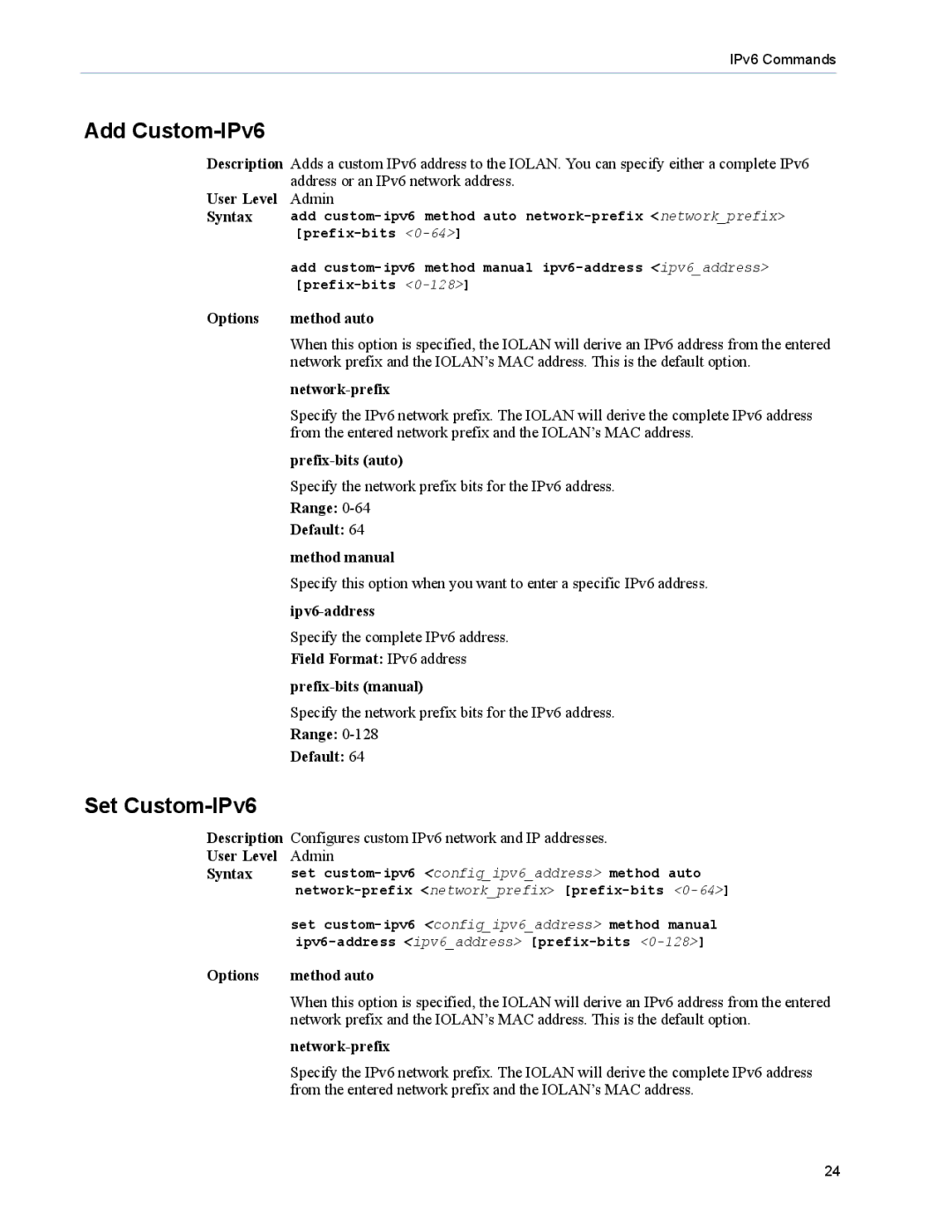 Perle Systems 5500208-43 manual Add Custom-IPv6, Set Custom-IPv6 