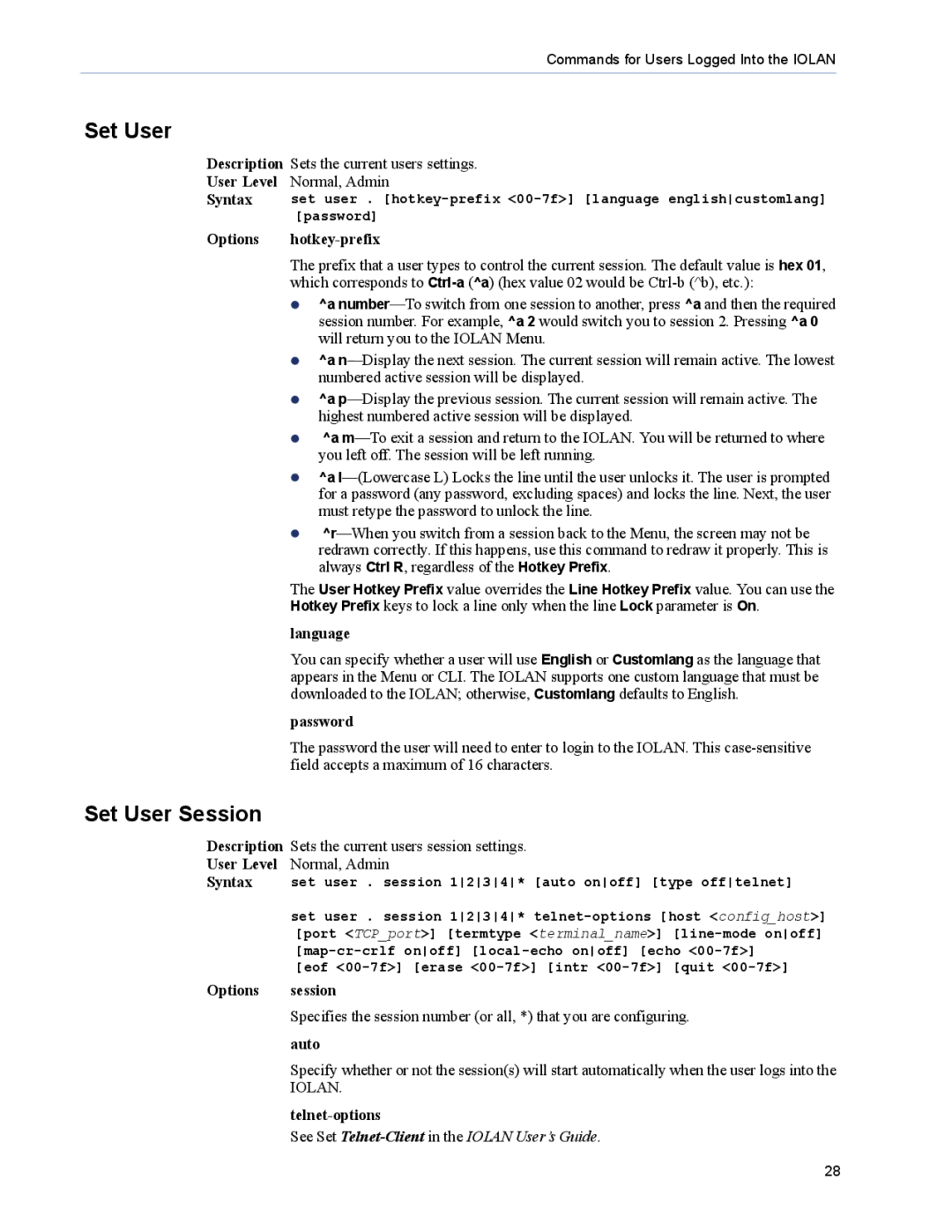 Perle Systems 5500208-43 manual Set User Session 