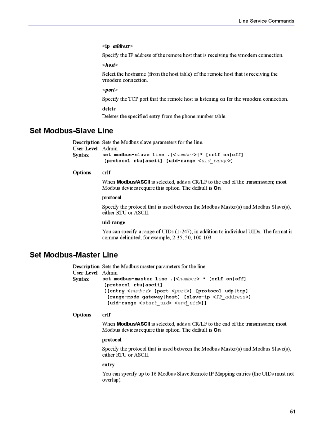 Perle Systems 5500208-43 manual Set Modbus-Slave Line, Set Modbus-Master Line, Ipaddress, Host, Port 