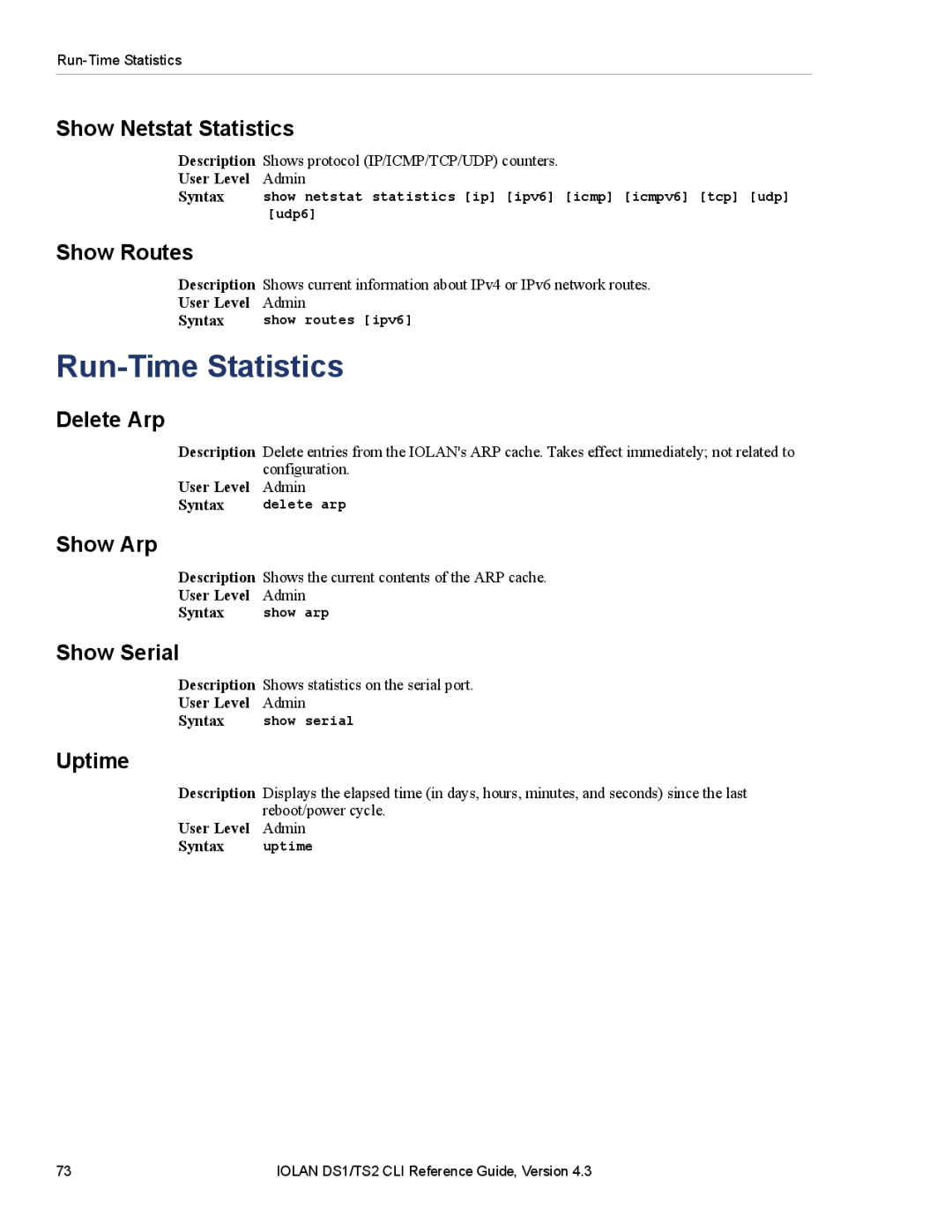 Perle Systems 5500208-43 manual Run-Time Statistics 