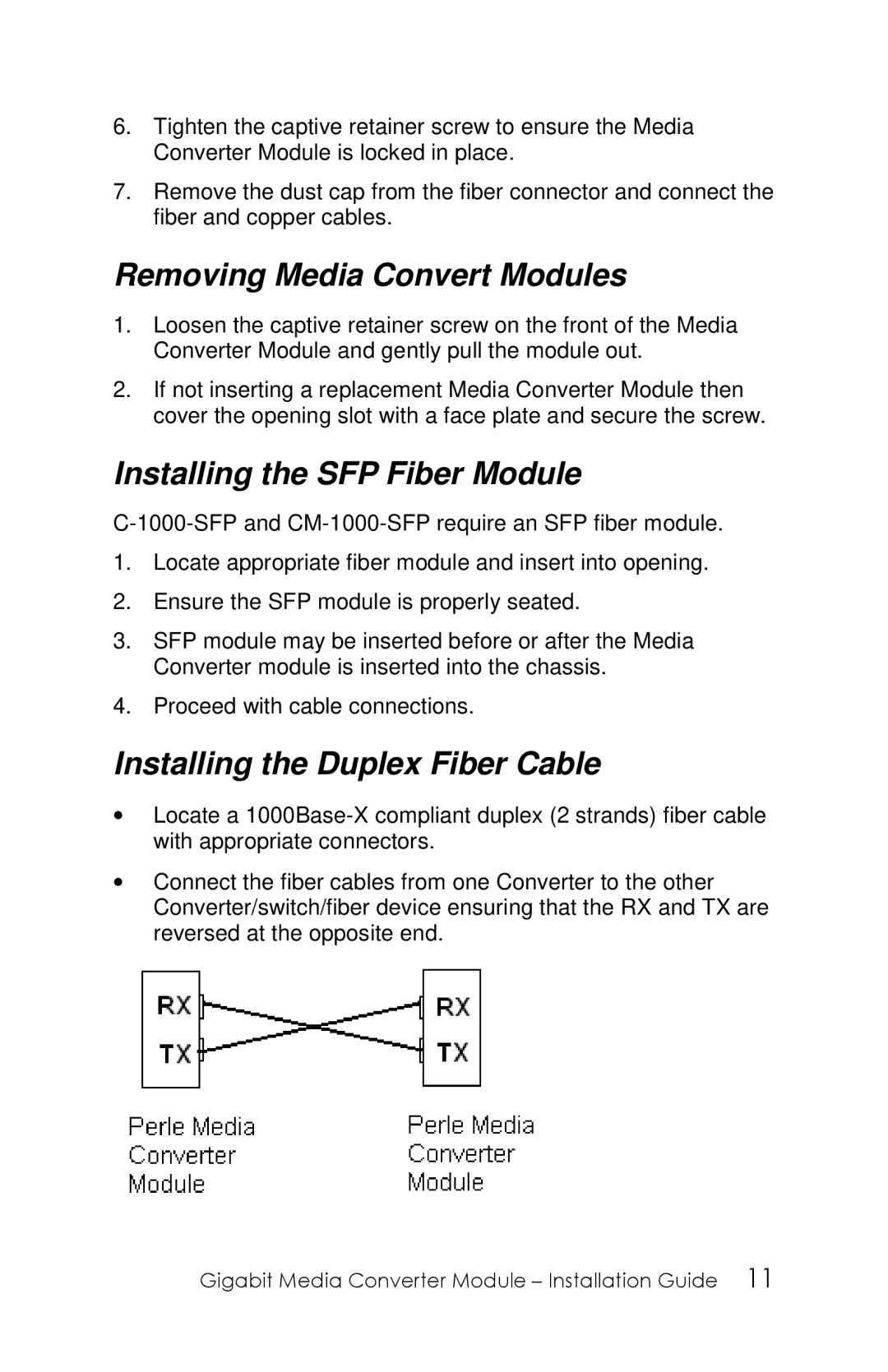 Perle Systems 5500305-20 manual Removing Media Convert Modules, Installing the SFP Fiber Module 