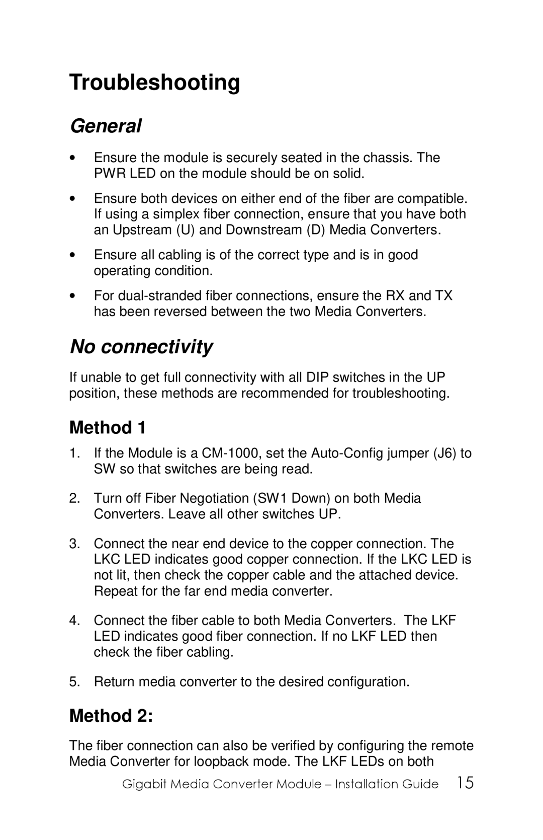 Perle Systems 5500305-20 manual Troubleshooting, General, No connectivity 