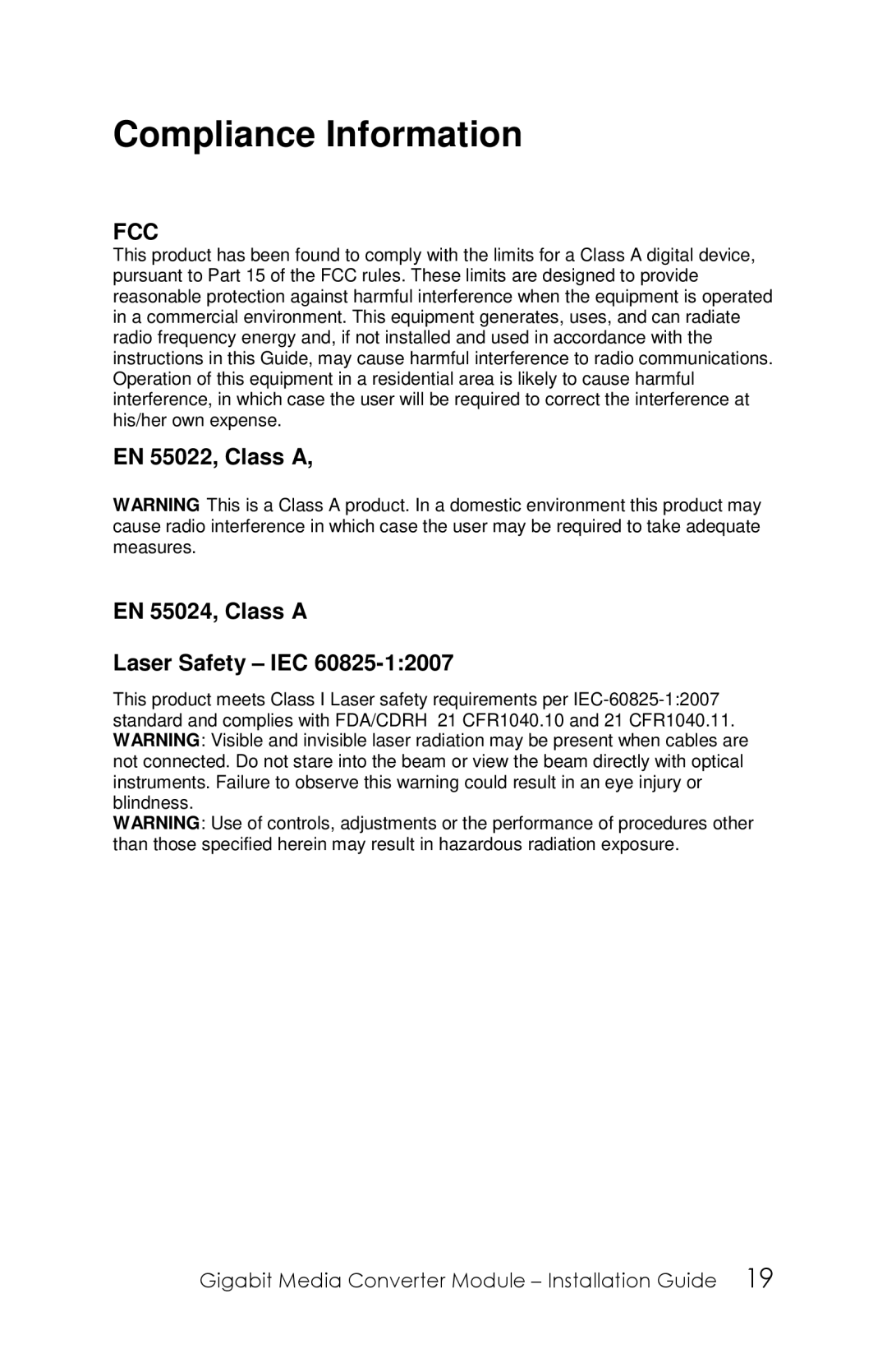 Perle Systems 5500305-20 manual Compliance Information, Fcc 