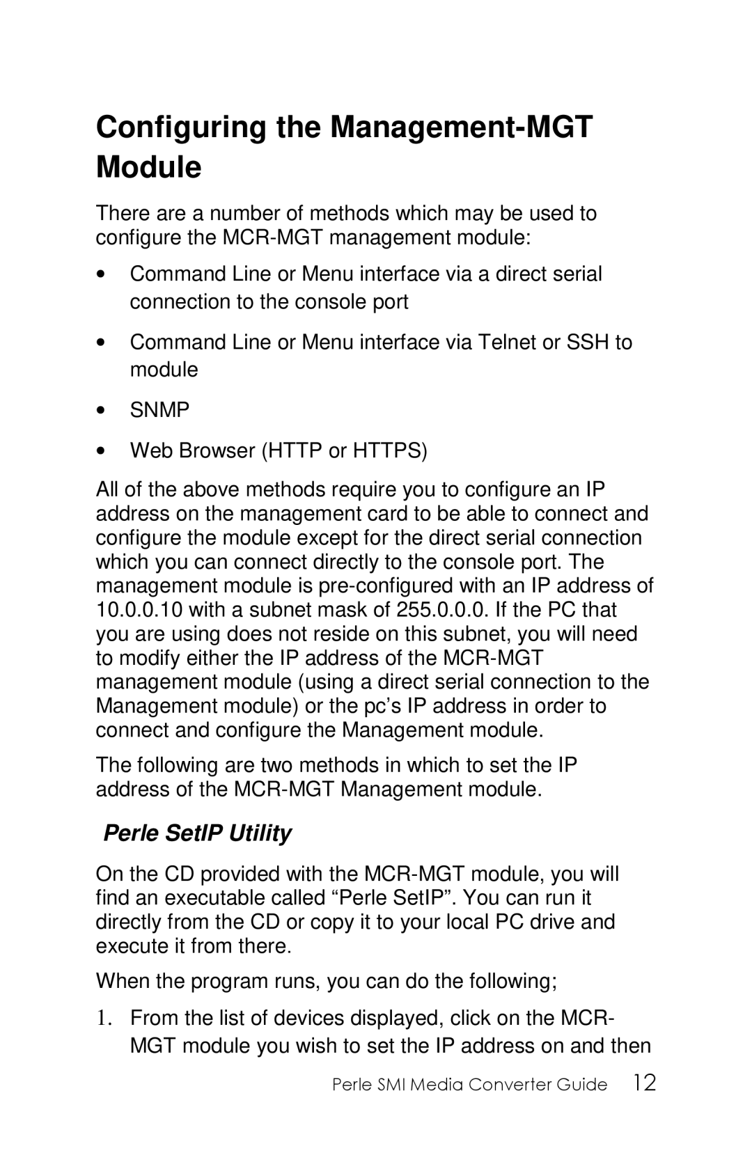 Perle Systems 5500316-13 manual Configuring the Management-MGT Module, Perle SetIP Utility 