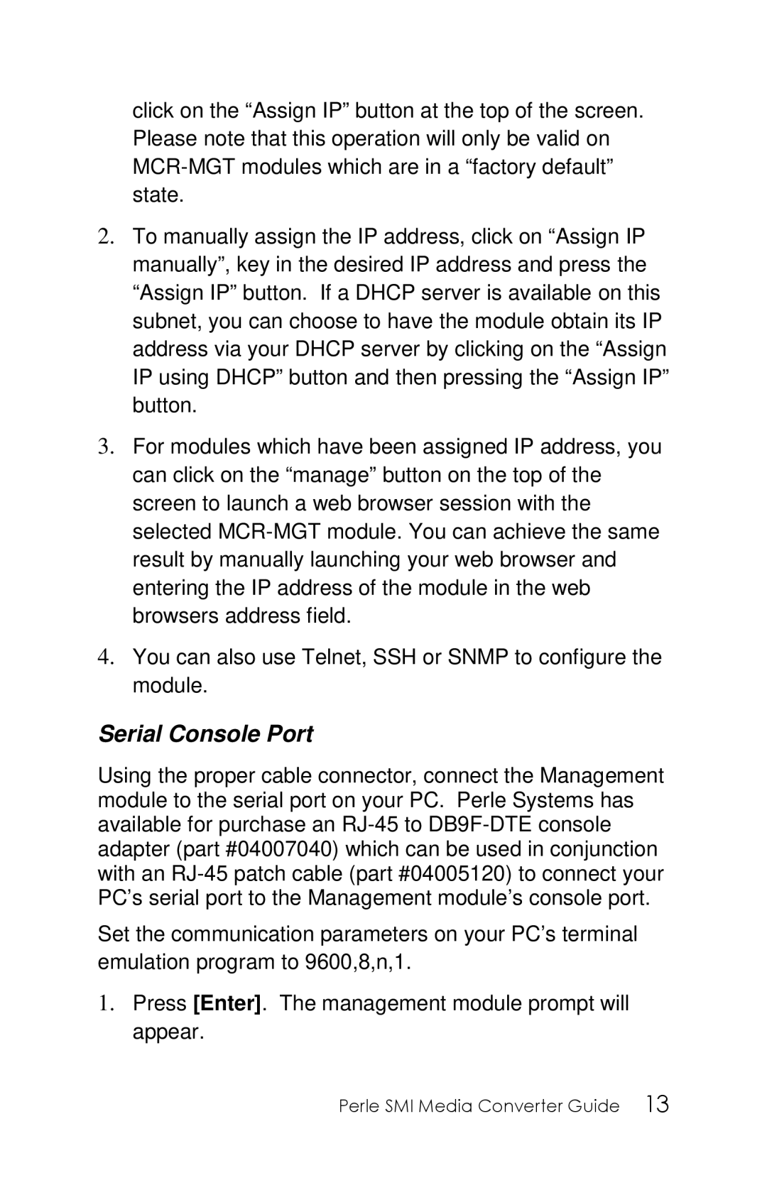 Perle Systems 5500316-13 manual Serial Console Port 