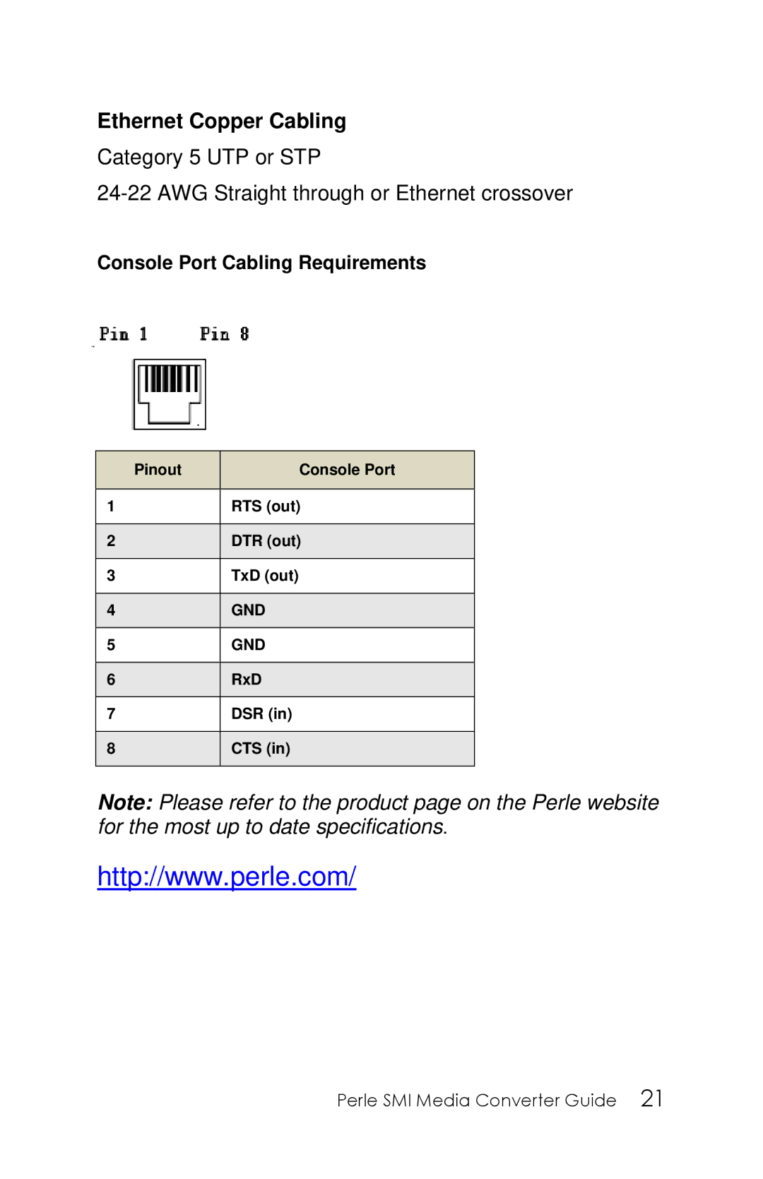 Perle Systems 5500316-13 manual Ethernet Copper Cabling 