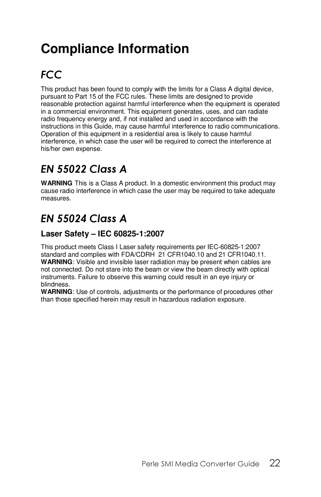 Perle Systems 5500316-13 manual Compliance Information, Fcc 