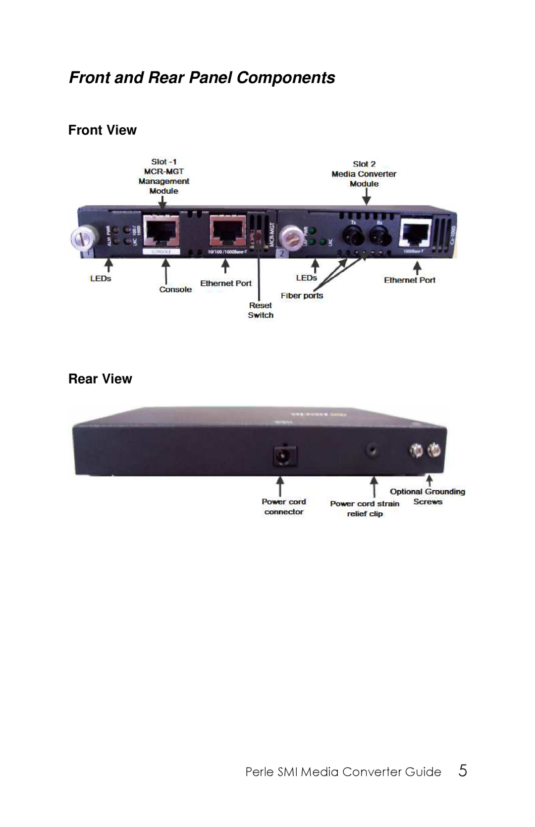 Perle Systems 5500316-13 manual Front and Rear Panel Components 