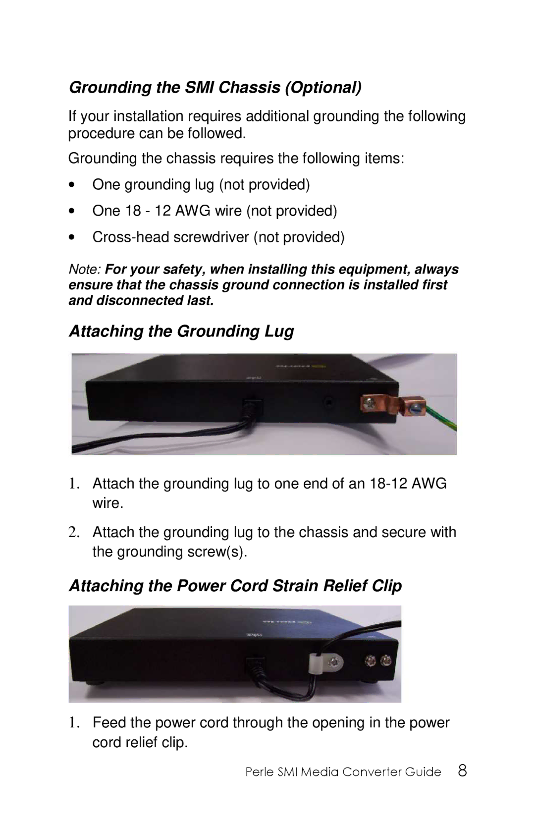 Perle Systems 5500316-13 manual Grounding the SMI Chassis Optional, Attaching the Grounding Lug 