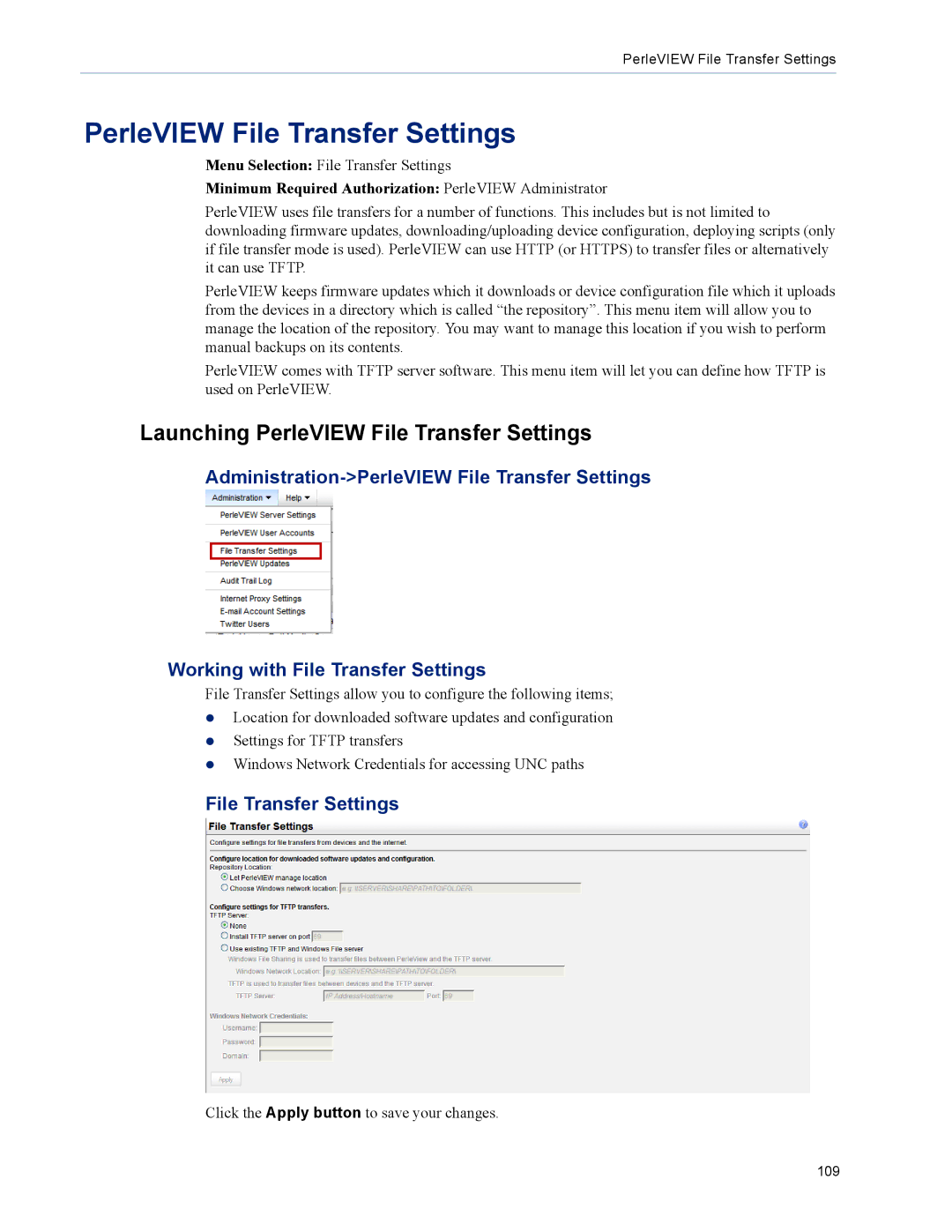 Perle Systems 5500320-12 manual Launching PerleVIEW File Transfer Settings 