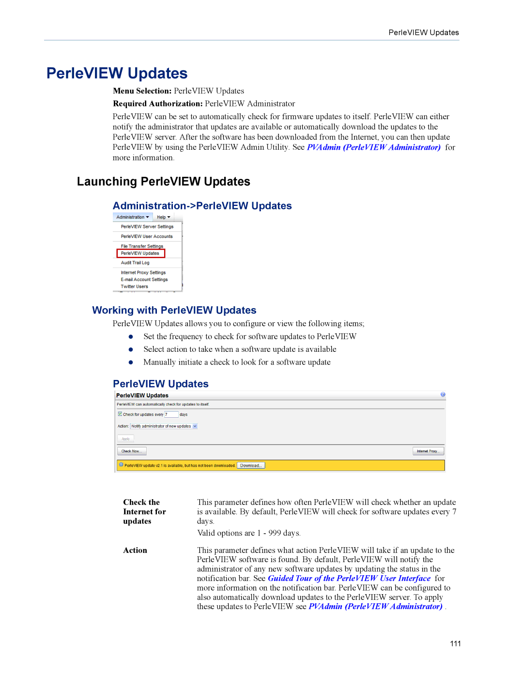 Perle Systems 5500320-12 manual Launching PerleVIEW Updates 