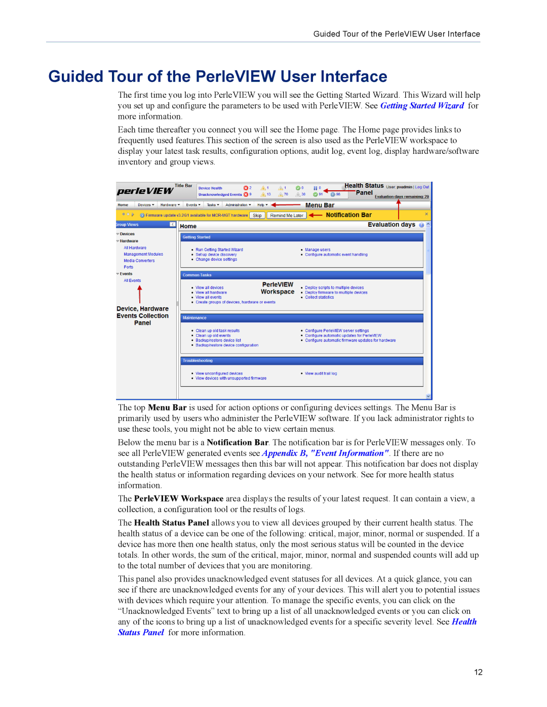 Perle Systems 5500320-12 manual Guided Tour of the PerleVIEW User Interface 