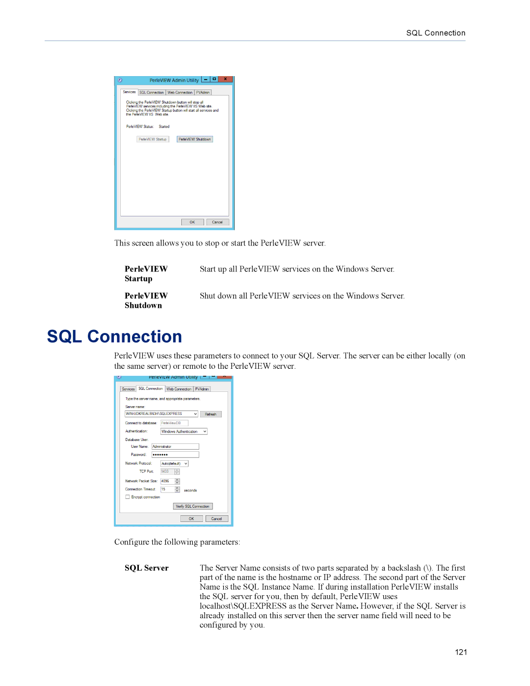 Perle Systems 5500320-12 manual SQL Connection, SQL Server 