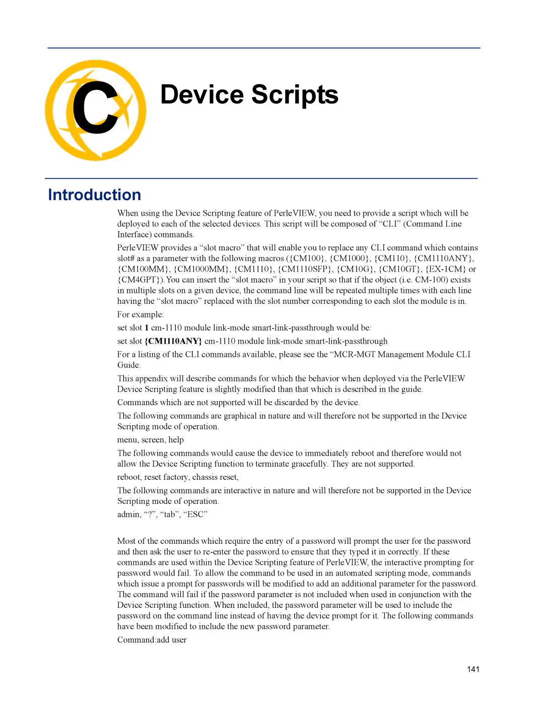 Perle Systems 5500320-12 manual Device Scripts, Introduction 