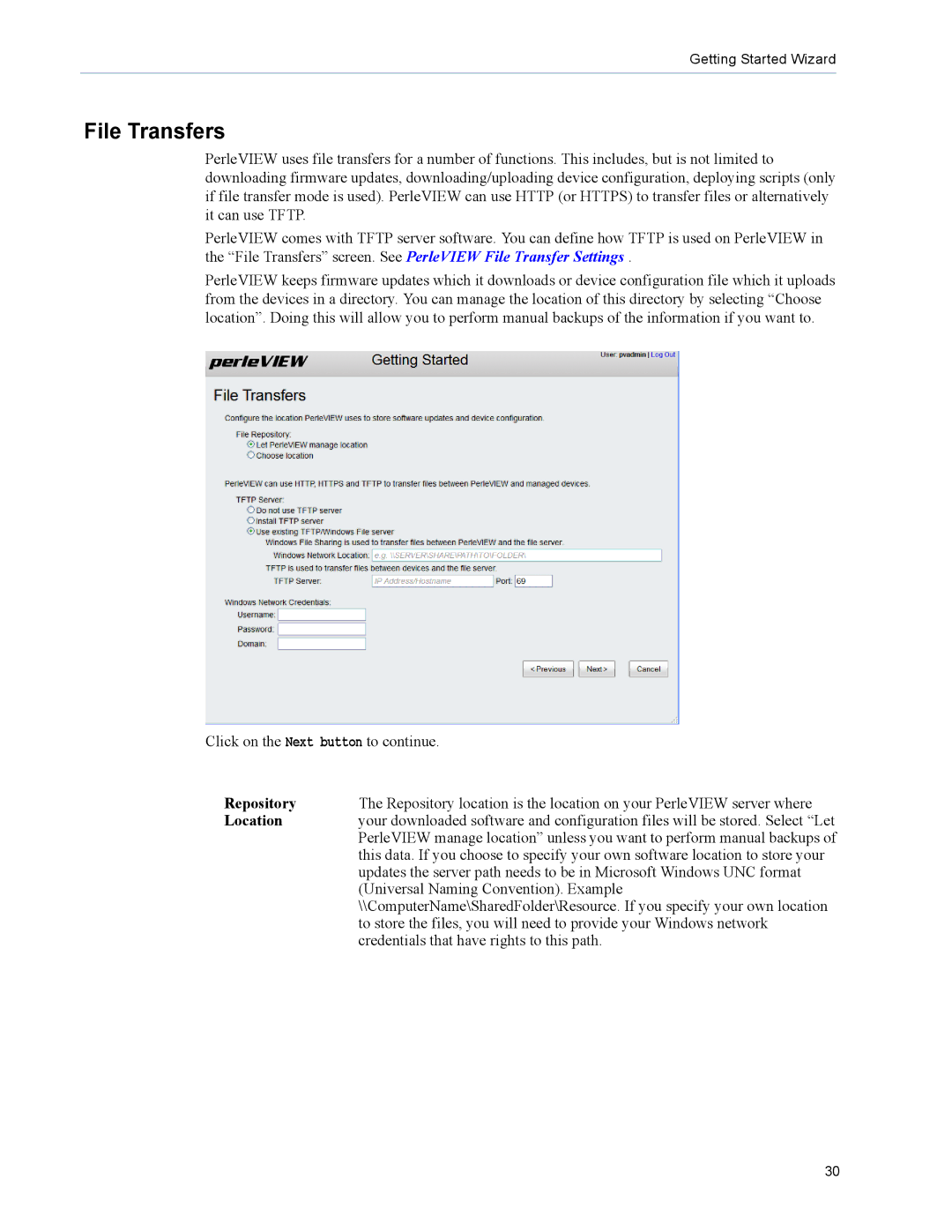 Perle Systems 5500320-12 manual File Transfers, Repository, Location 