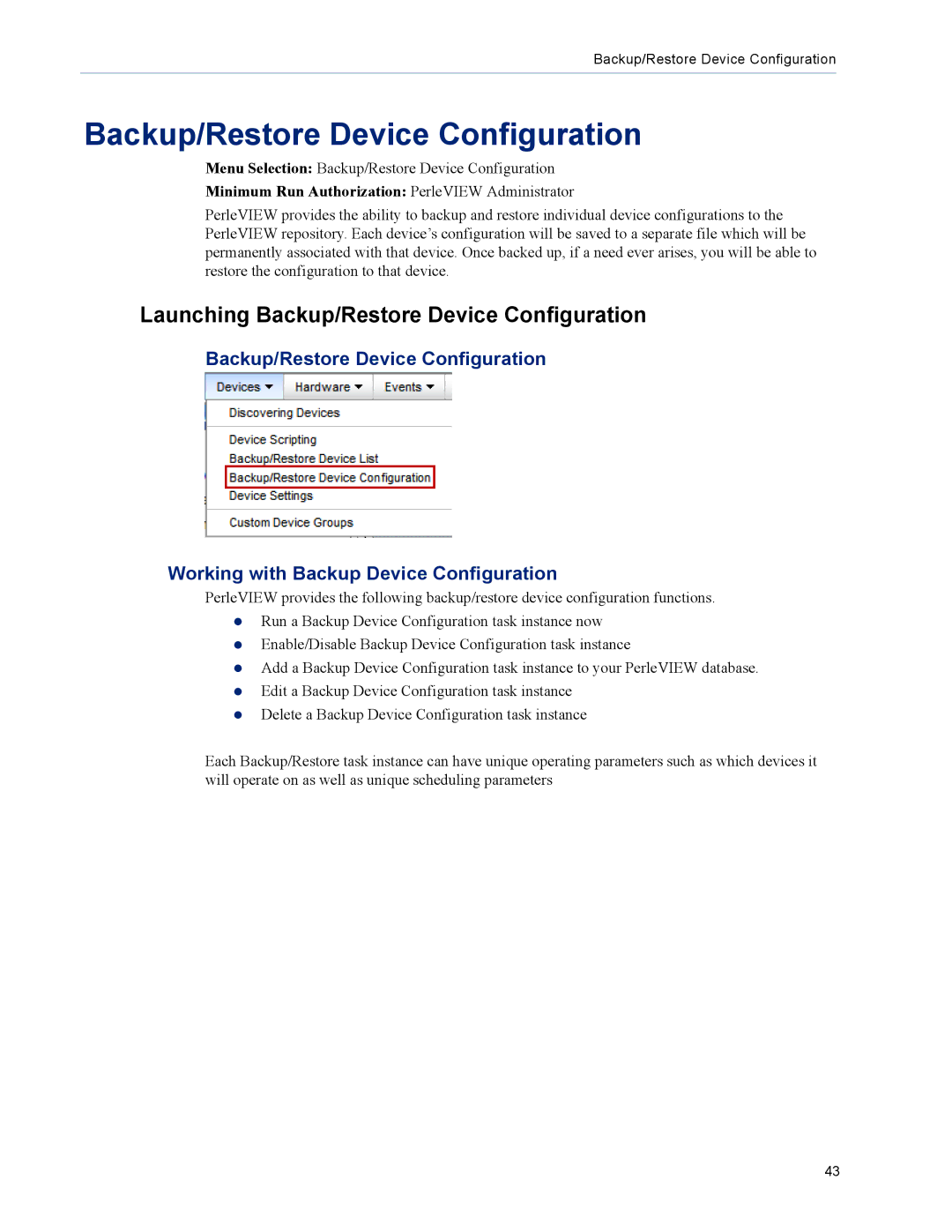 Perle Systems 5500320-12 manual Launching Backup/Restore Device Configuration 