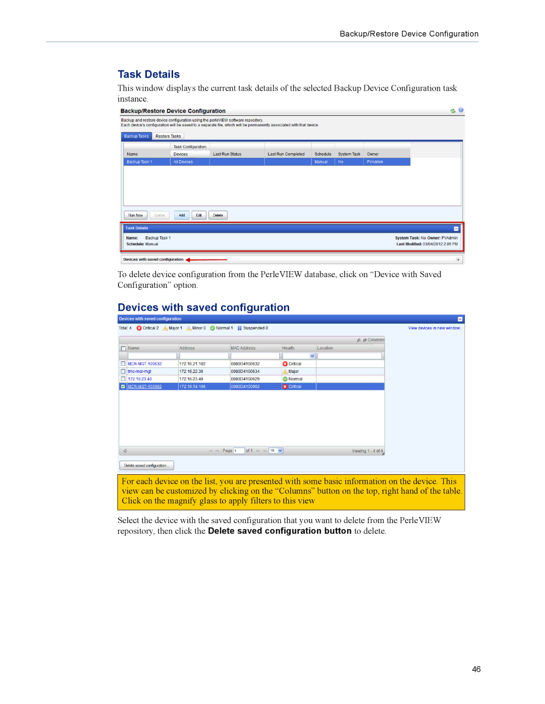 Perle Systems 5500320-12 manual Task Details, Devices with saved configuration 