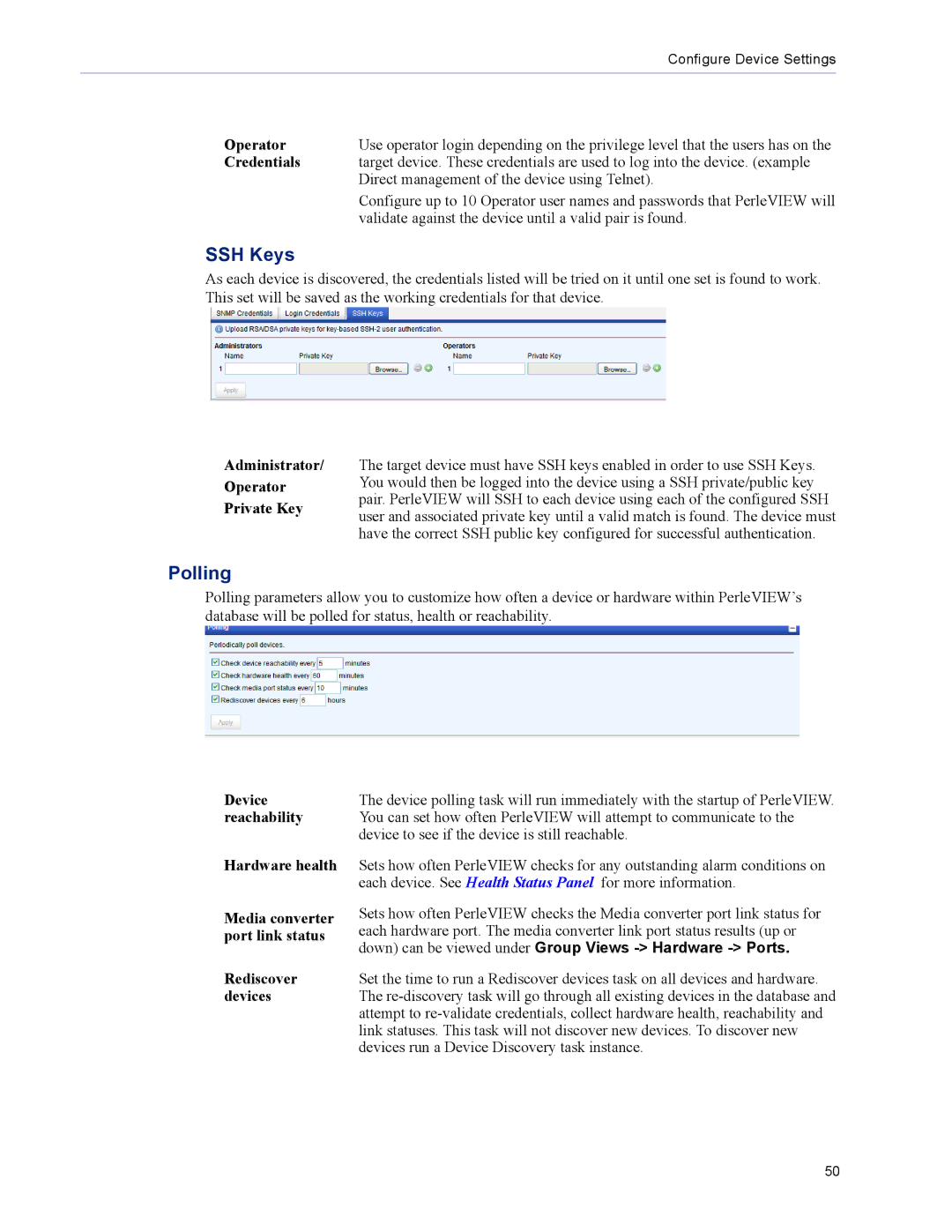 Perle Systems 5500320-12 manual SSH Keys, Polling 