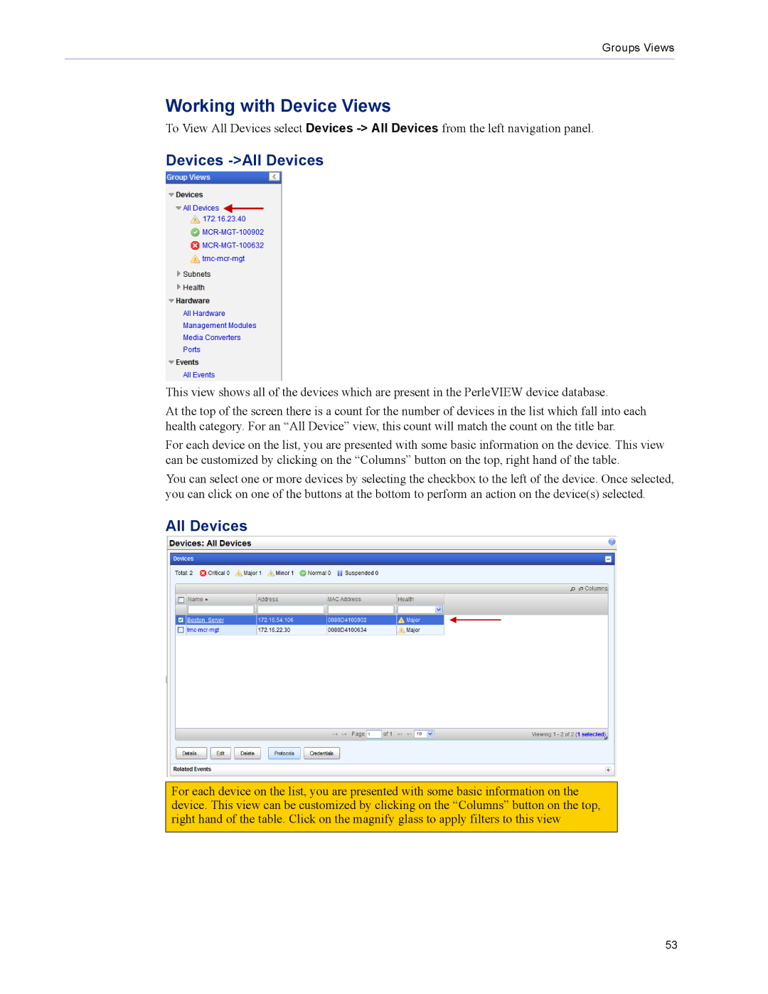 Perle Systems 5500320-12 manual Working with Device Views, Devices -All Devices 