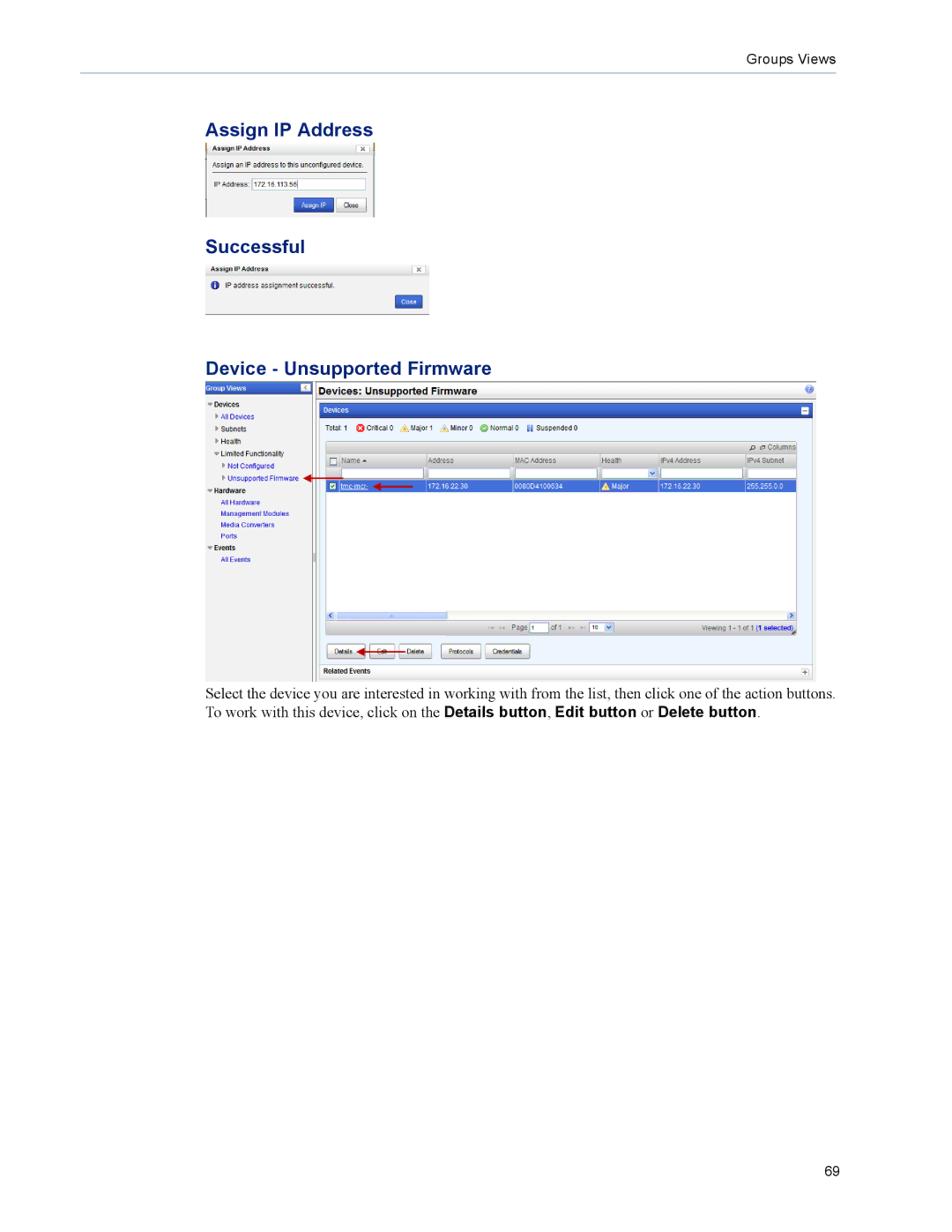 Perle Systems 5500320-12 manual Assign IP Address Successful Device Unsupported Firmware 