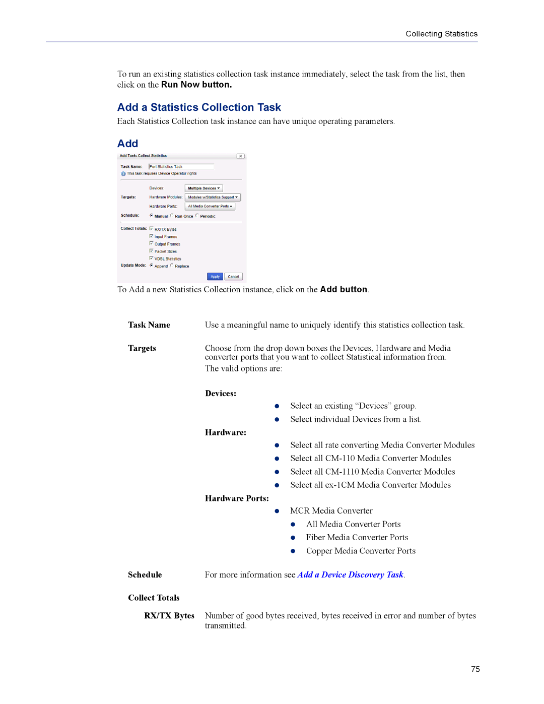 Perle Systems 5500320-12 manual Add a Statistics Collection Task, Hardware Ports, Collect Totals 