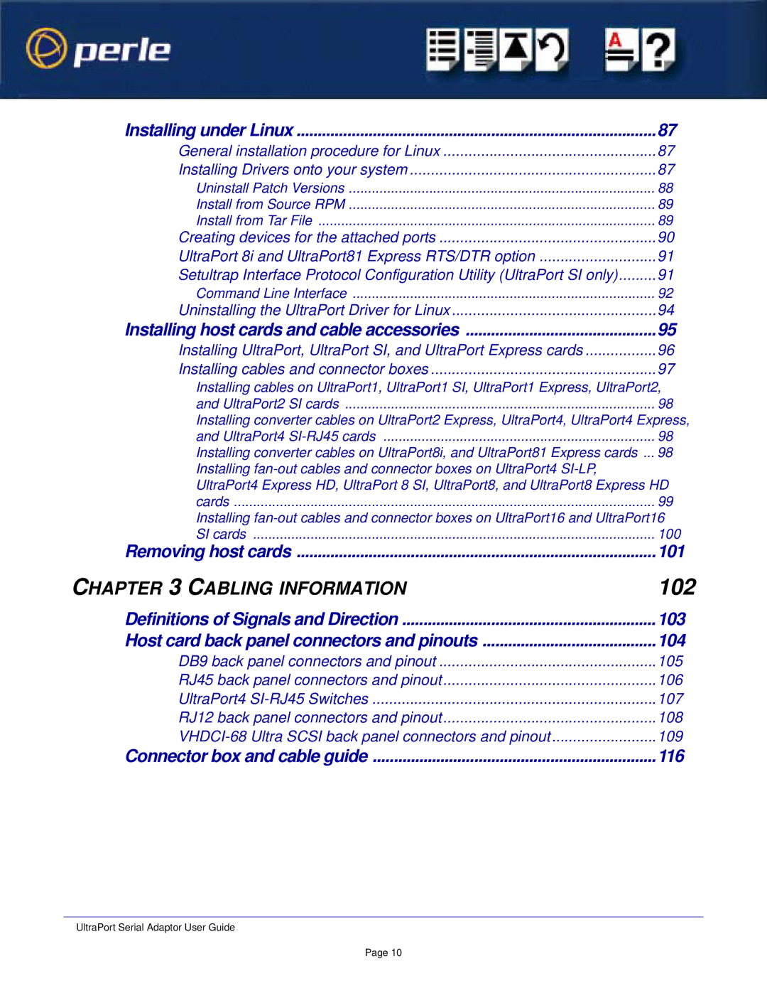 Perle Systems Adaptors manual Hapter 3 C Abling Information 