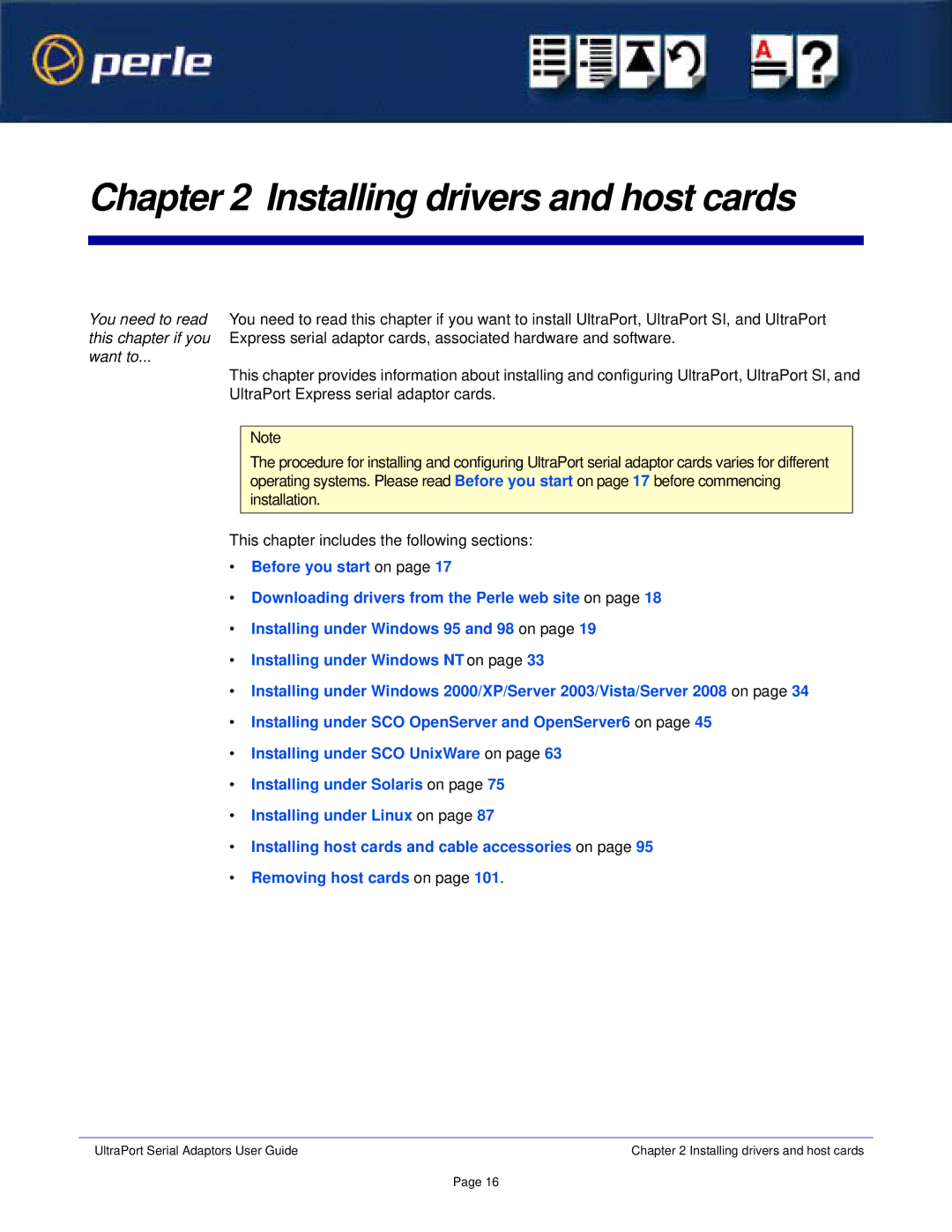 Perle Systems Adaptors manual Installing drivers and host cards 