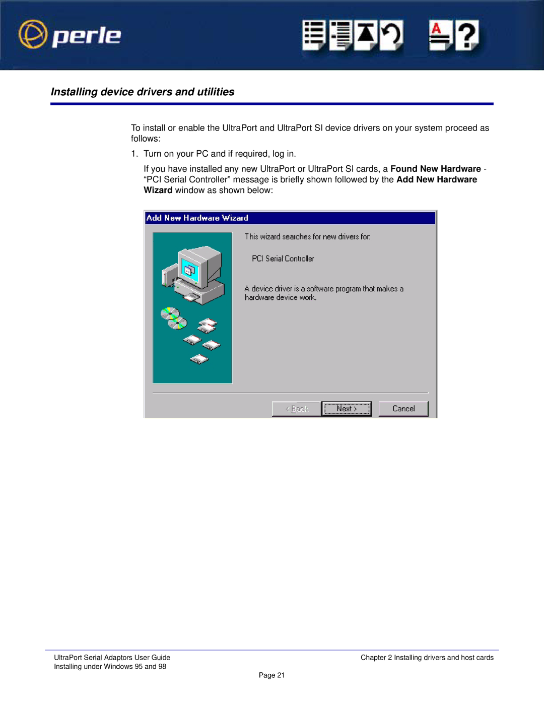 Perle Systems Adaptors manual Installing device drivers and utilities 