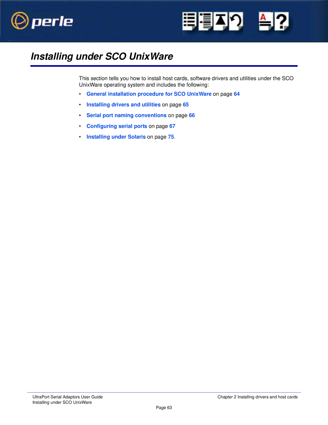 Perle Systems Adaptors manual Installing under SCO UnixWare 