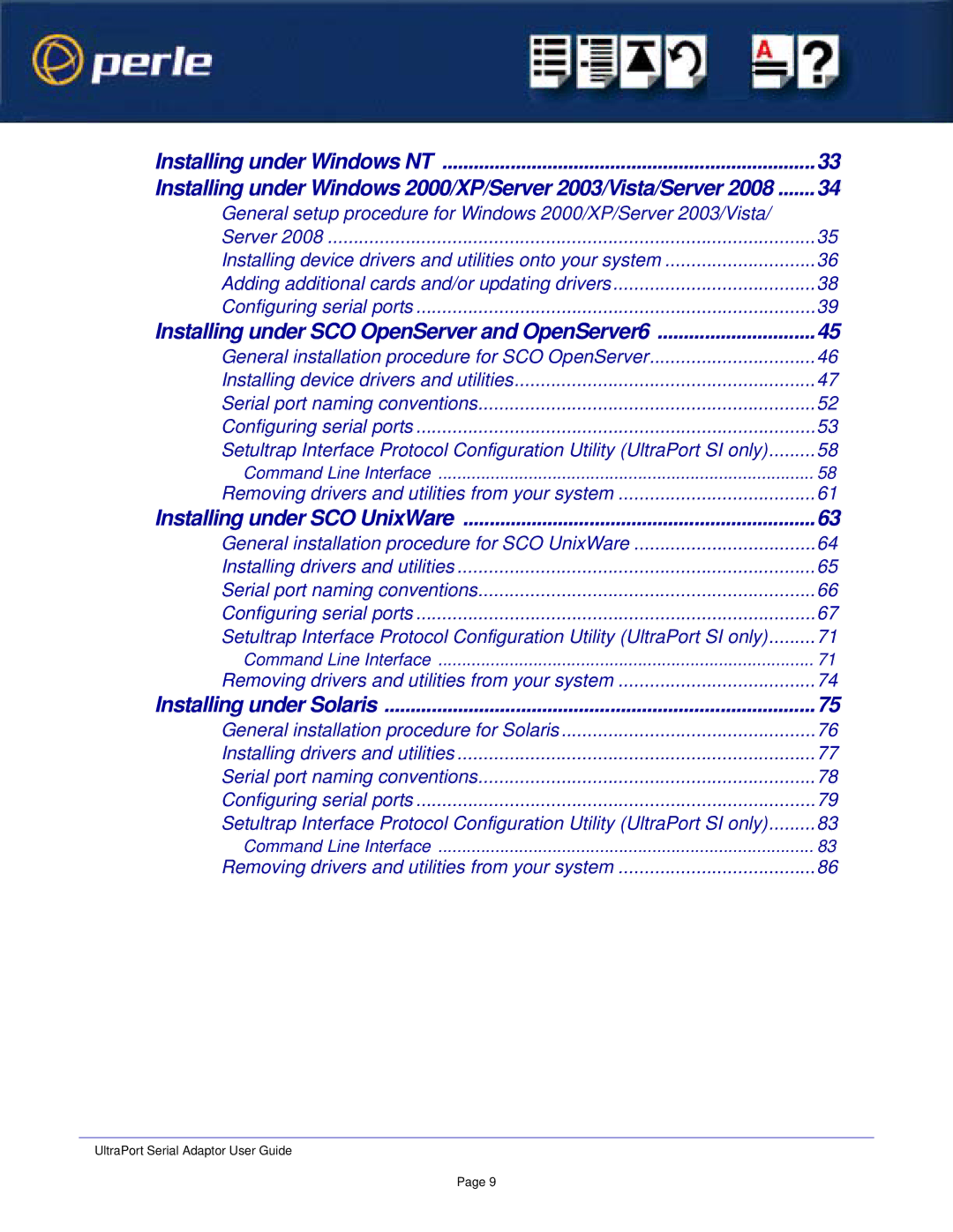 Perle Systems Adaptors manual Installing under Windows 2000/XP/Server 2003/Vista/Server 