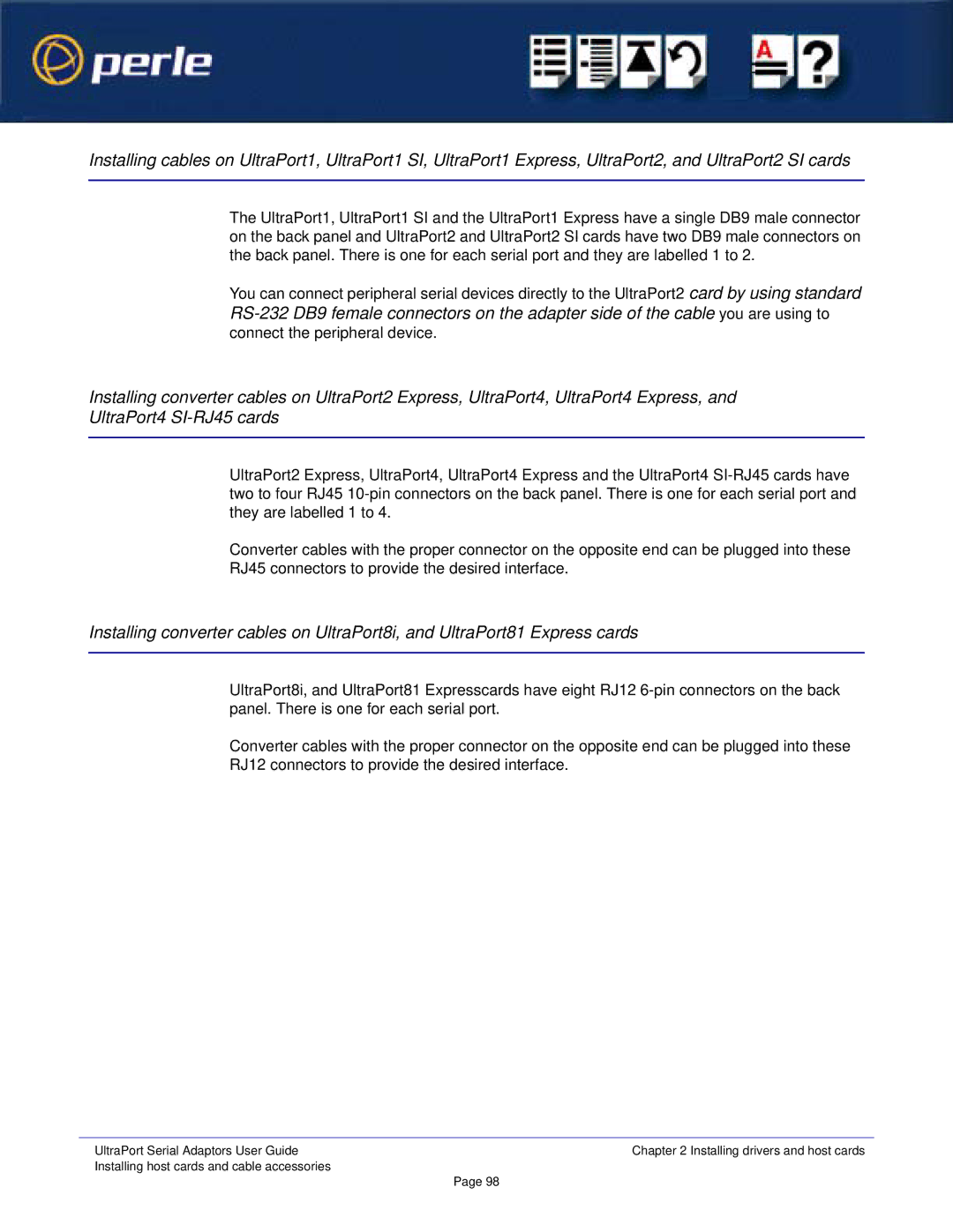 Perle Systems manual UltraPort Serial Adaptors User Guide 