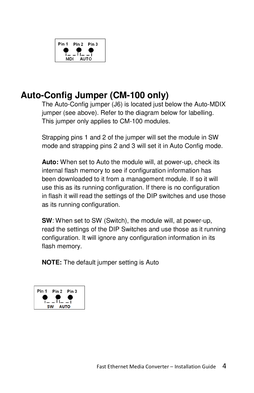 Perle Systems C-100-XXXXX manual Auto-Config Jumper CM-100 only 