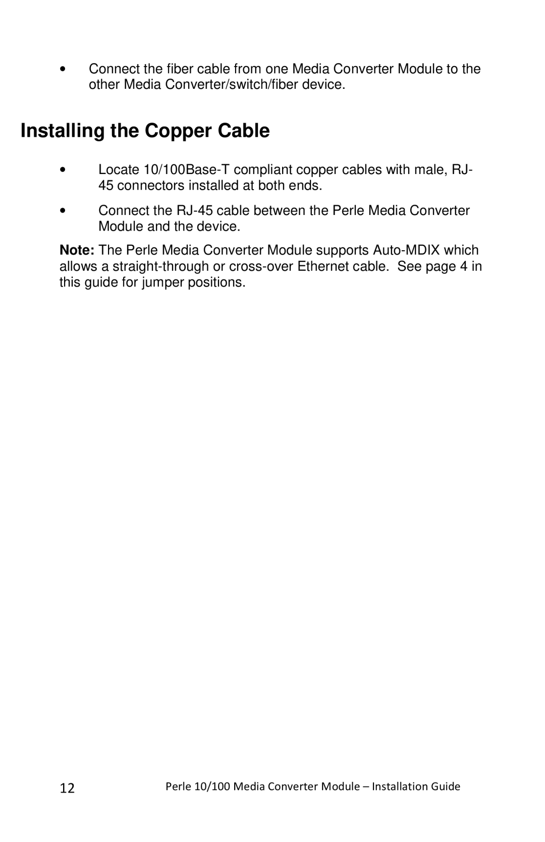 Perle Systems C-110-XXXXX, CM-110-XXXXX manual Installing the Copper Cable 