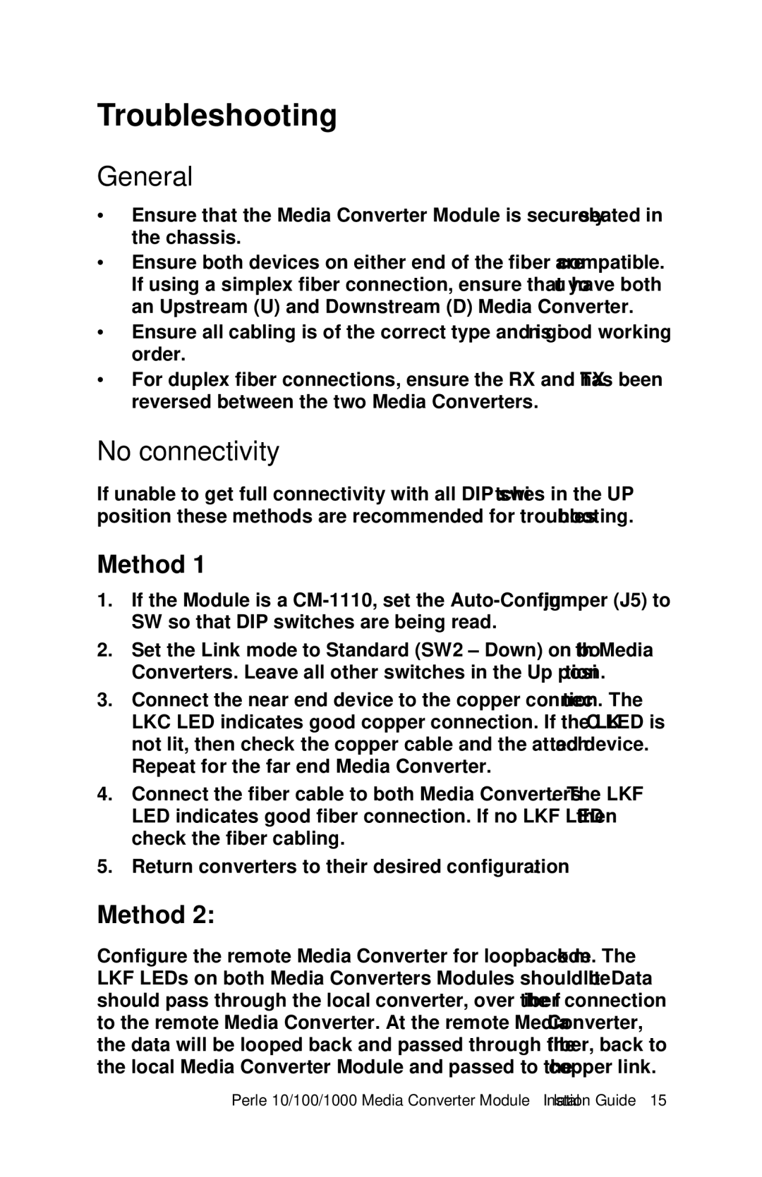 Perle Systems c-1111-xxxxx manual Troubleshooting, General, No connectivity 