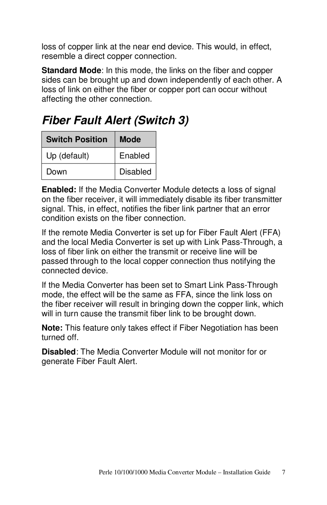 Perle Systems c-1111-xxxxx manual Fiber Fault Alert Switch 