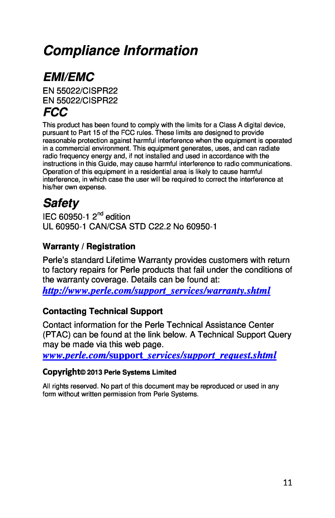 Perle Systems CM-4GPT-DSFP, C-4GPT-DSFP manual Emi/Emc, Safety, Compliance Information 