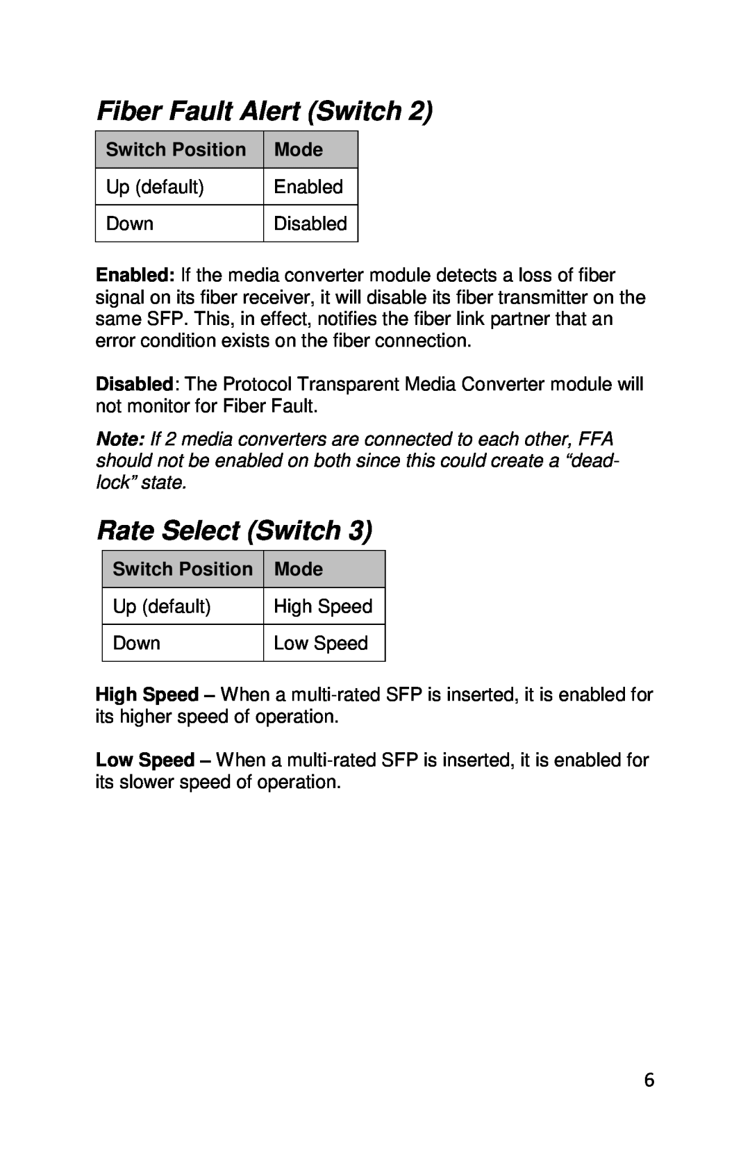 Perle Systems C-4GPT-DSFP, CM-4GPT-DSFP manual Fiber Fault Alert Switch, Rate Select Switch 