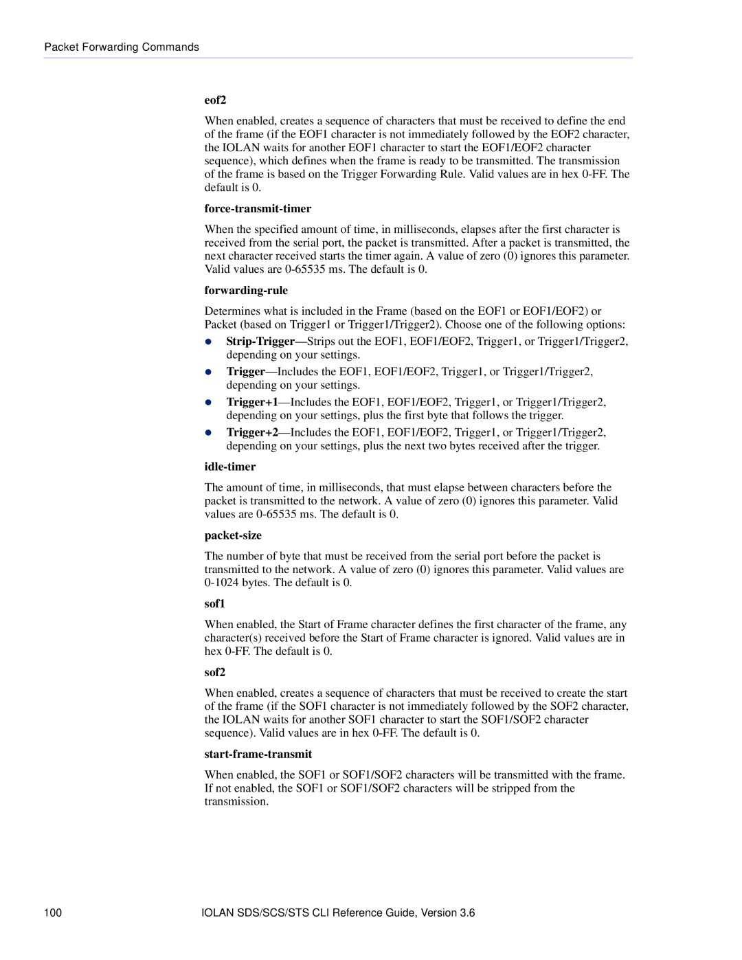 Perle Systems CSS manual Eof2, Force-transmit-timer, Forwarding-rule, Packet-size, Sof1, Sof2, Start-frame-transmit 