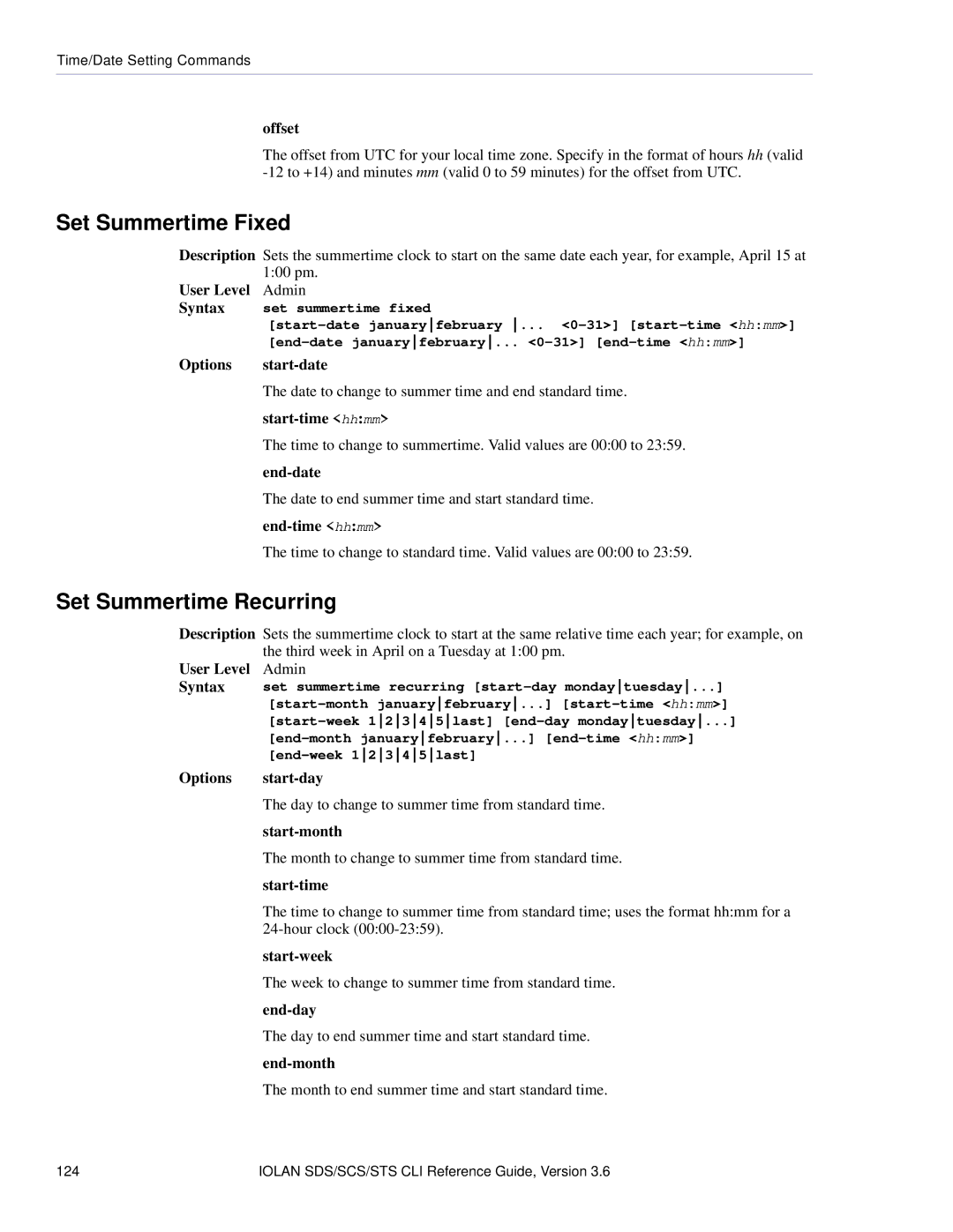 Perle Systems CSS manual Set Summertime Fixed, Set Summertime Recurring 