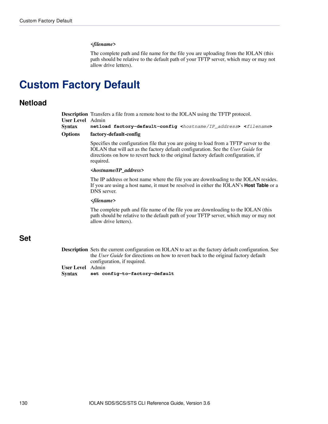 Perle Systems CSS manual Custom Factory Default, Set, Options Factory-default-config 