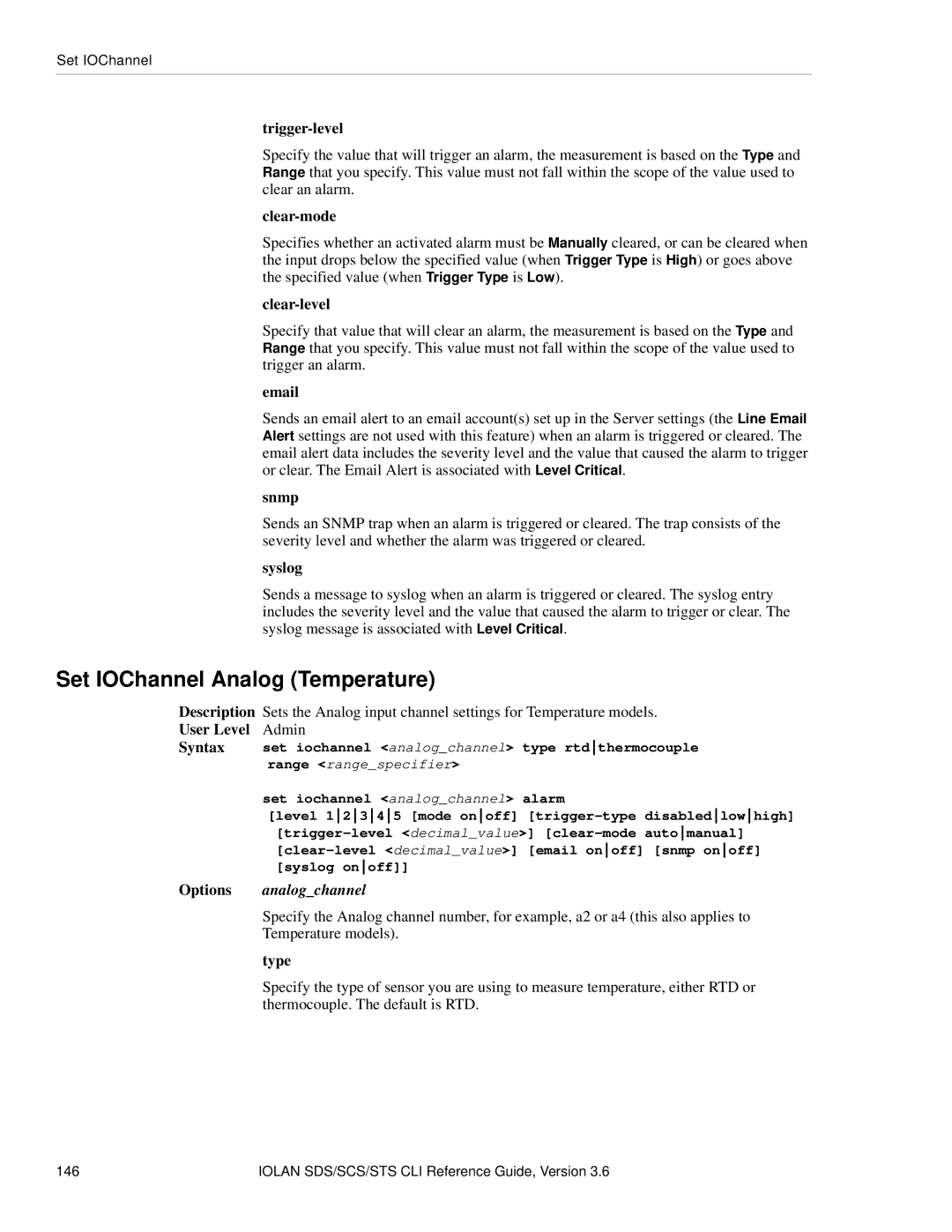 Perle Systems CSS manual Set IOChannel Analog Temperature, Analogchannel 