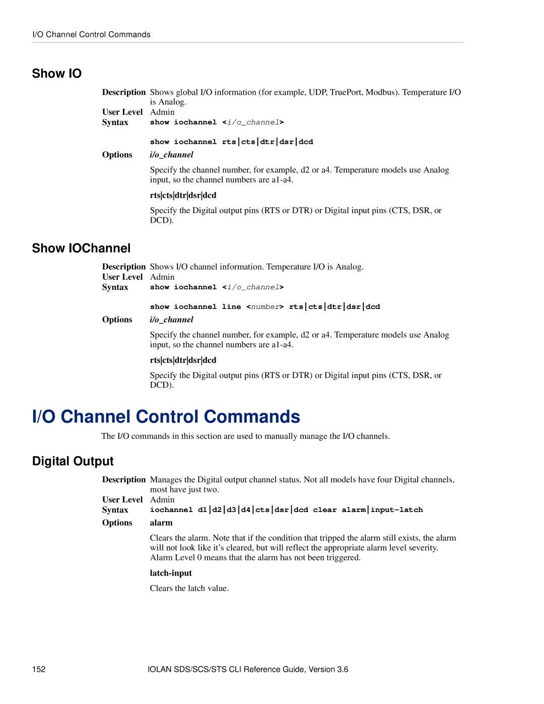 Perle Systems CSS manual Channel Control Commands, Show IOChannel, Digital Output 