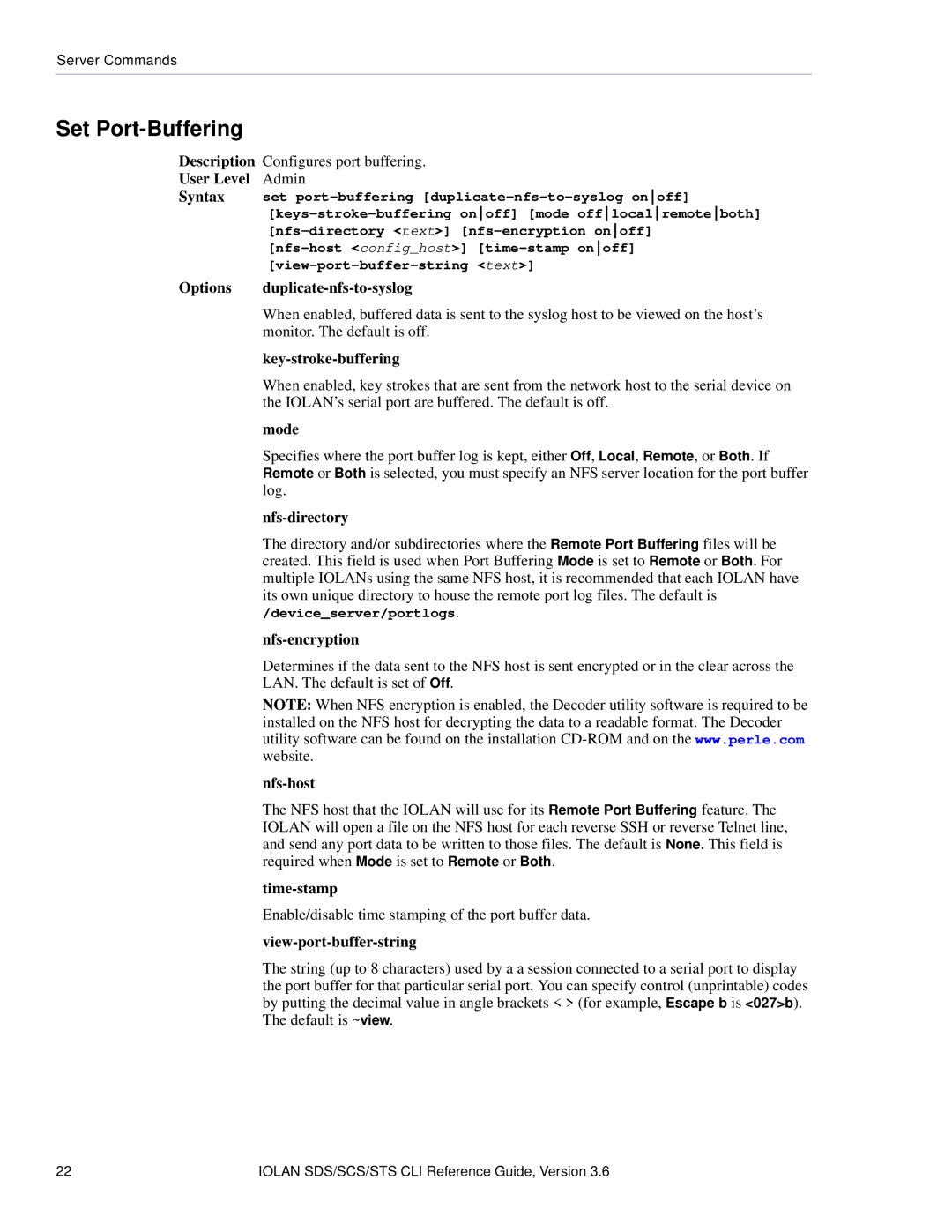 Perle Systems CSS manual Set Port-Buffering 